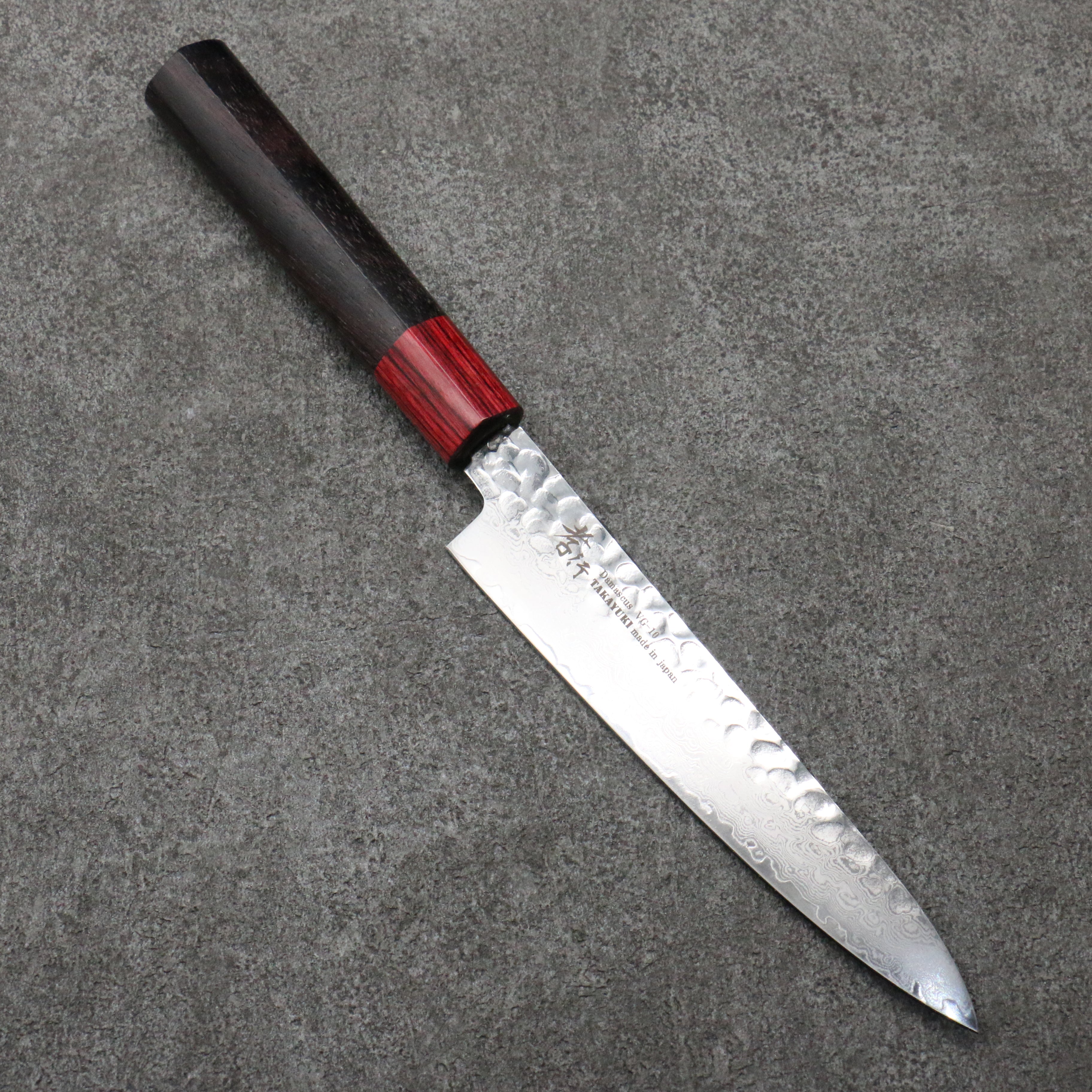 Sakai Takayuki VG10 Damascus Petty-Utility 150mm Shitan & Red Pakkawood Handle - Seisuke Knife