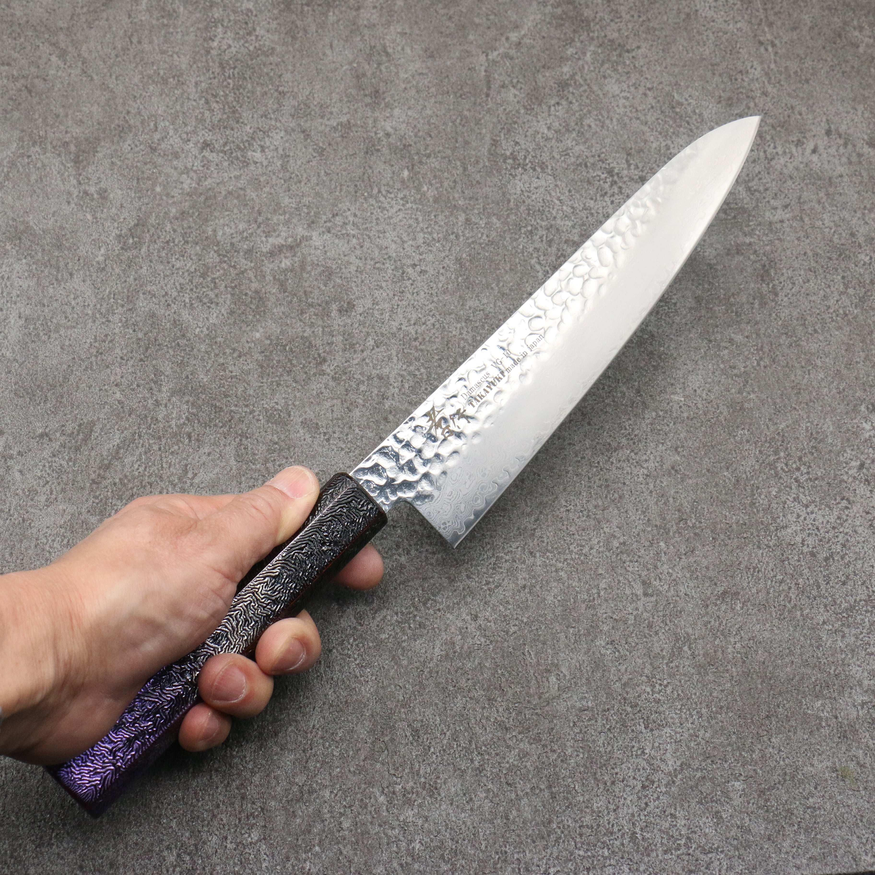 Sakai Takayuki Rinnou VG10 33 Layer Damascus Gyuto210mm Purple LacqueredHandle - Seisuke Knife