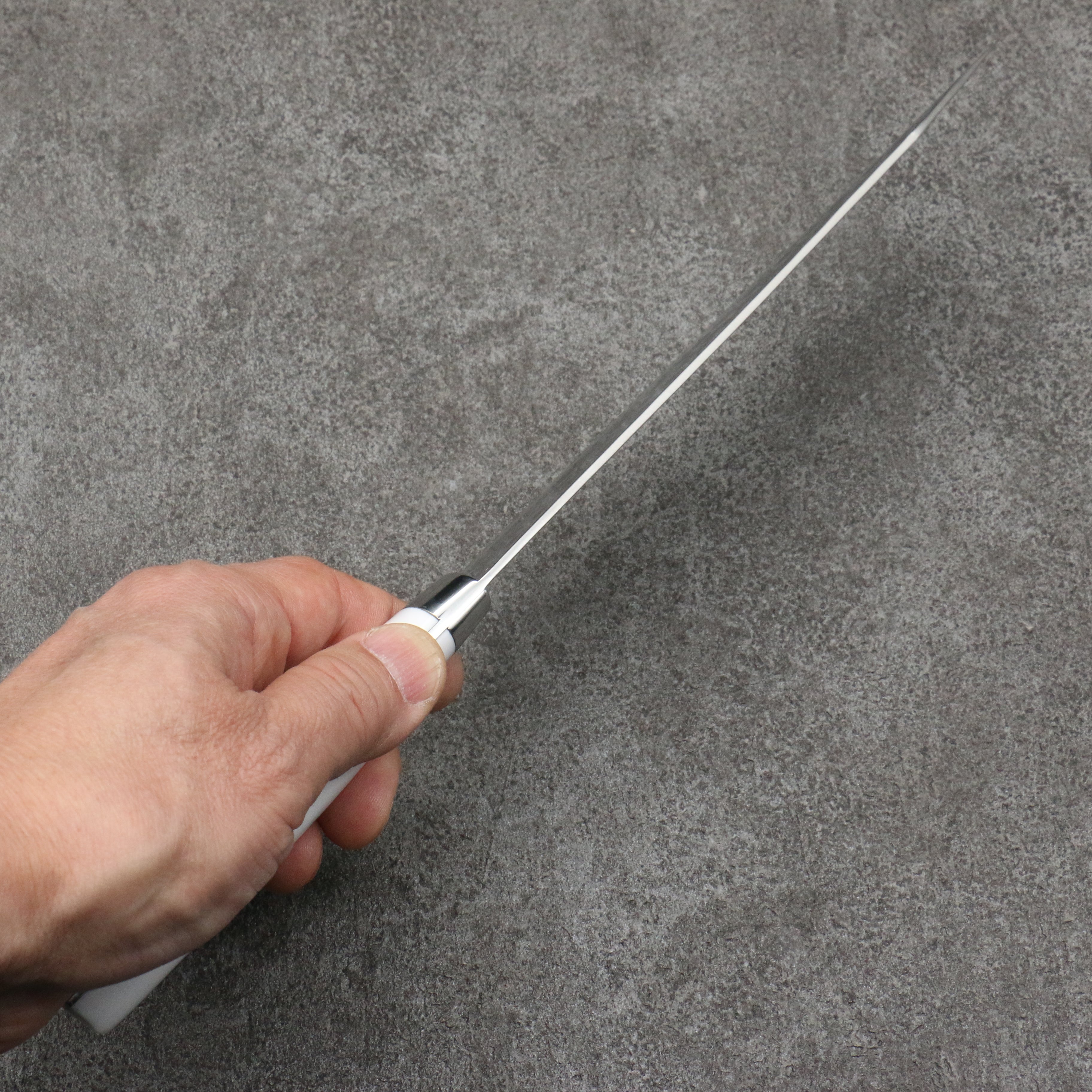 Takeshi Saji SRS13 Hammered Damascus Kiritsuke Gyuto180mm White Corian Handle - Seisuke Knife