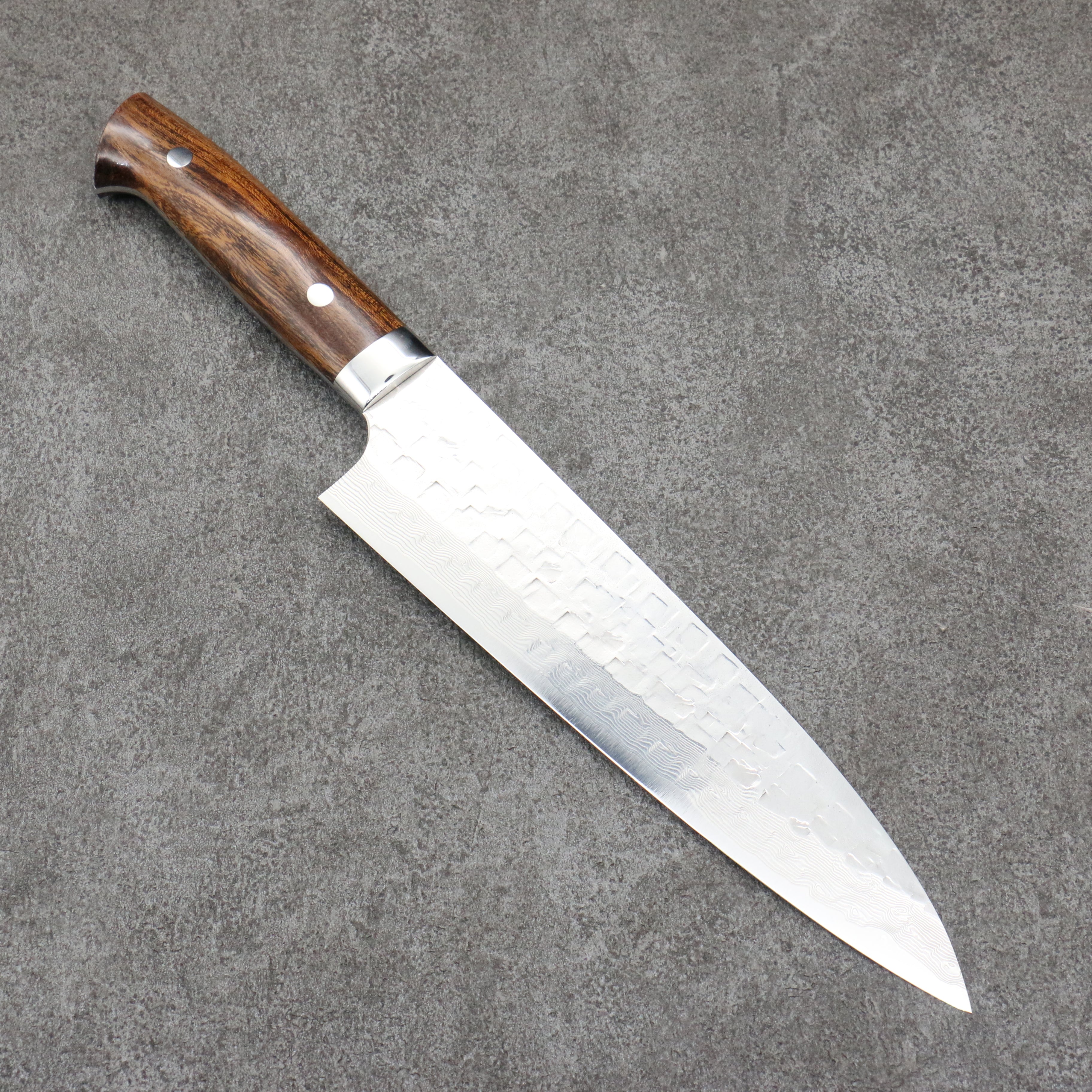 Takeshi Saji VG10 Hammered Damascus Cross Gyuto210mm Ironwood Handle - Seisuke Knife