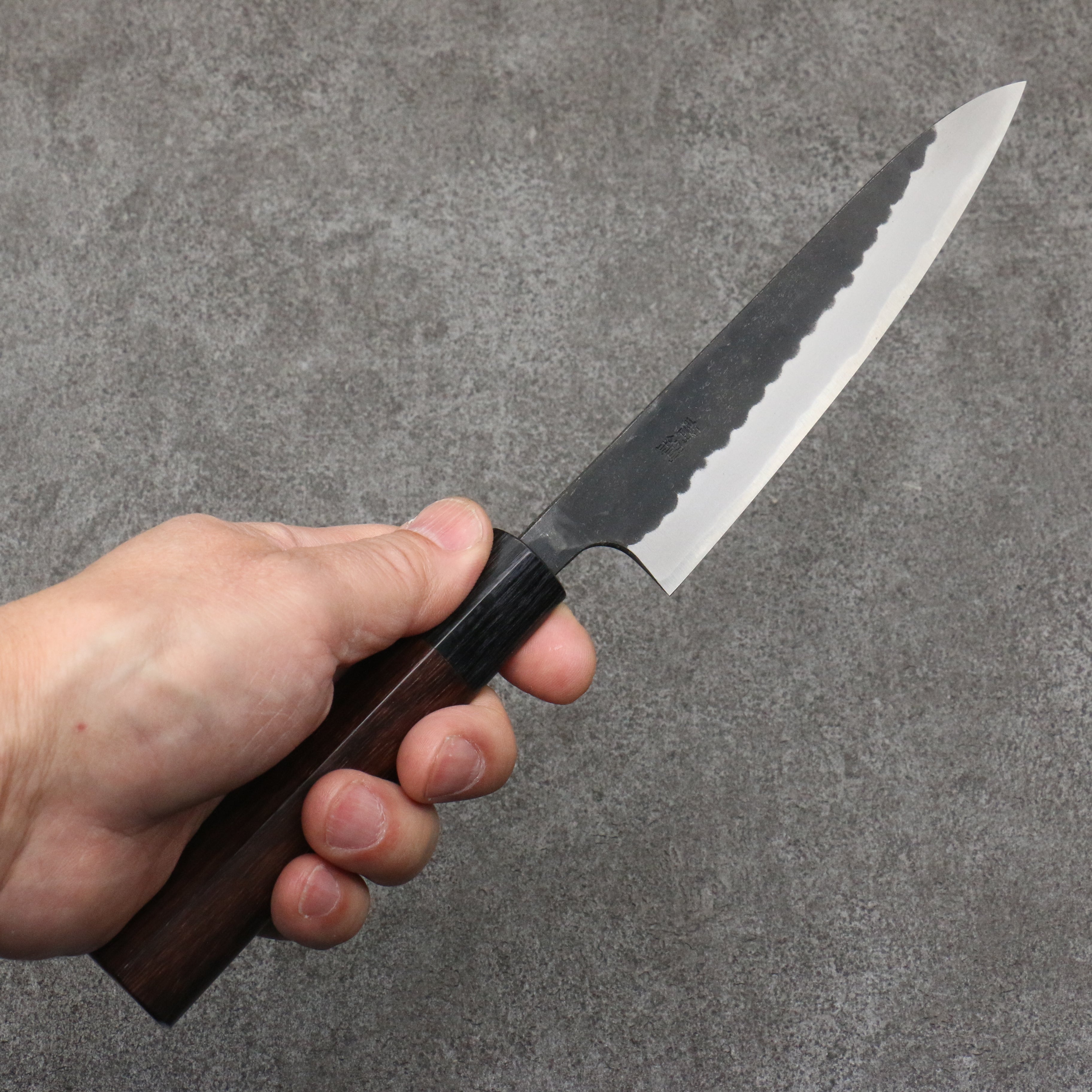 Nao Yamamoto Blue Steel Kurouchi Petty-Utility 135mm Shitan & Black Pakkawood Handle - Seisuke Knife