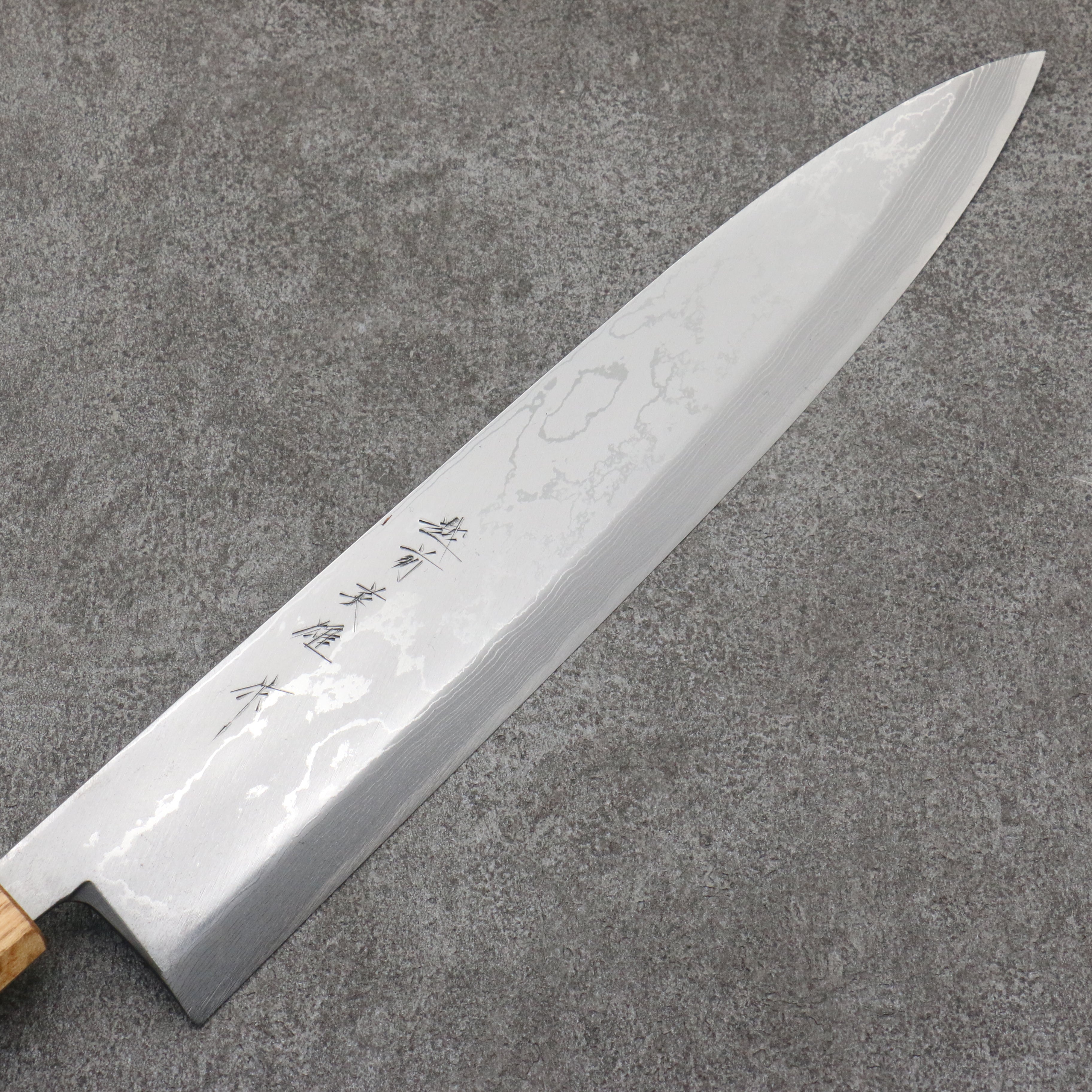 Hideo Kitaoka White Steel No.2 Damascus Mioroshi Deba300mm Burnt Oak Handle - Seisuke Knife