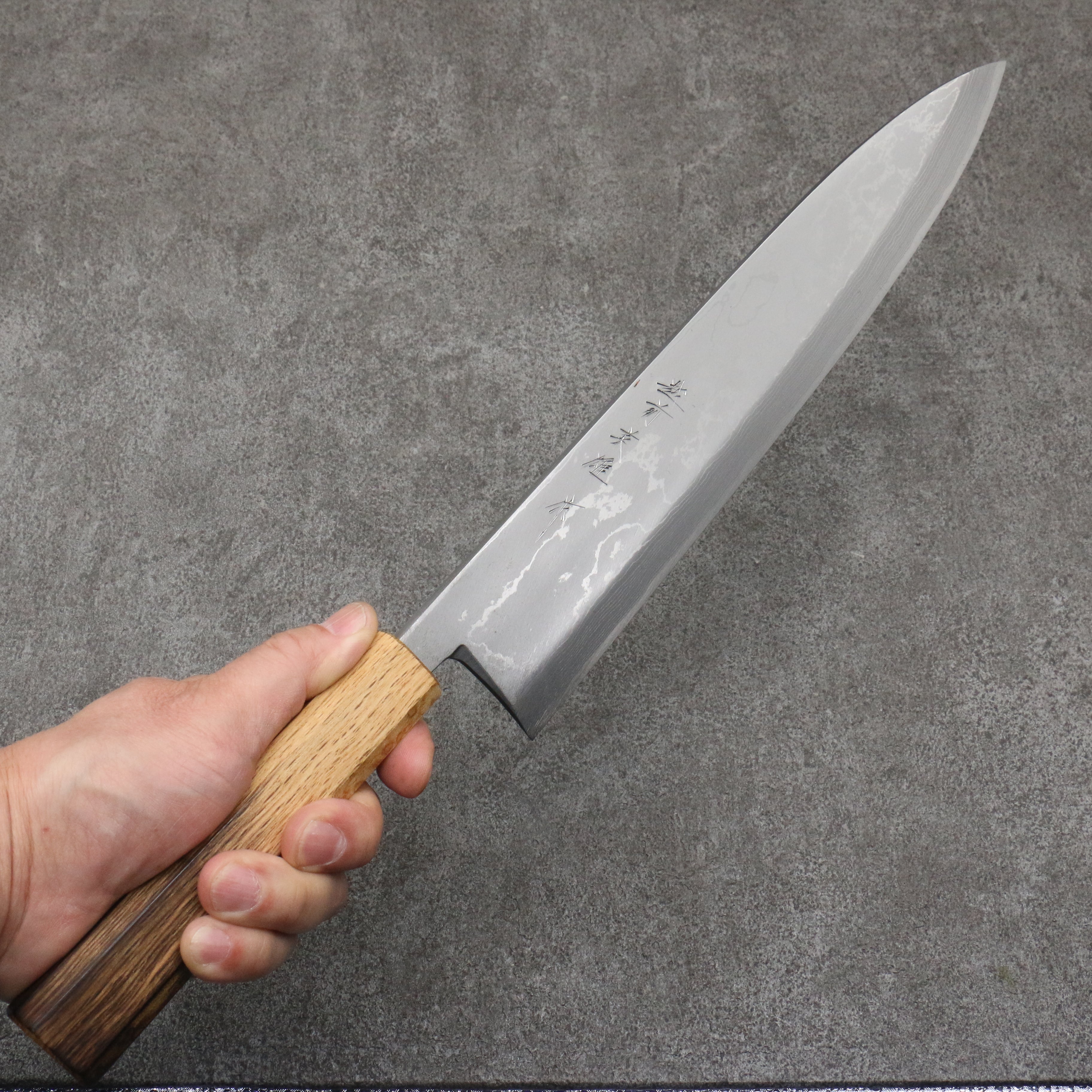 Hideo Kitaoka White Steel No.2 Damascus Mioroshi Deba300mm Burnt Oak Handle - Seisuke Knife