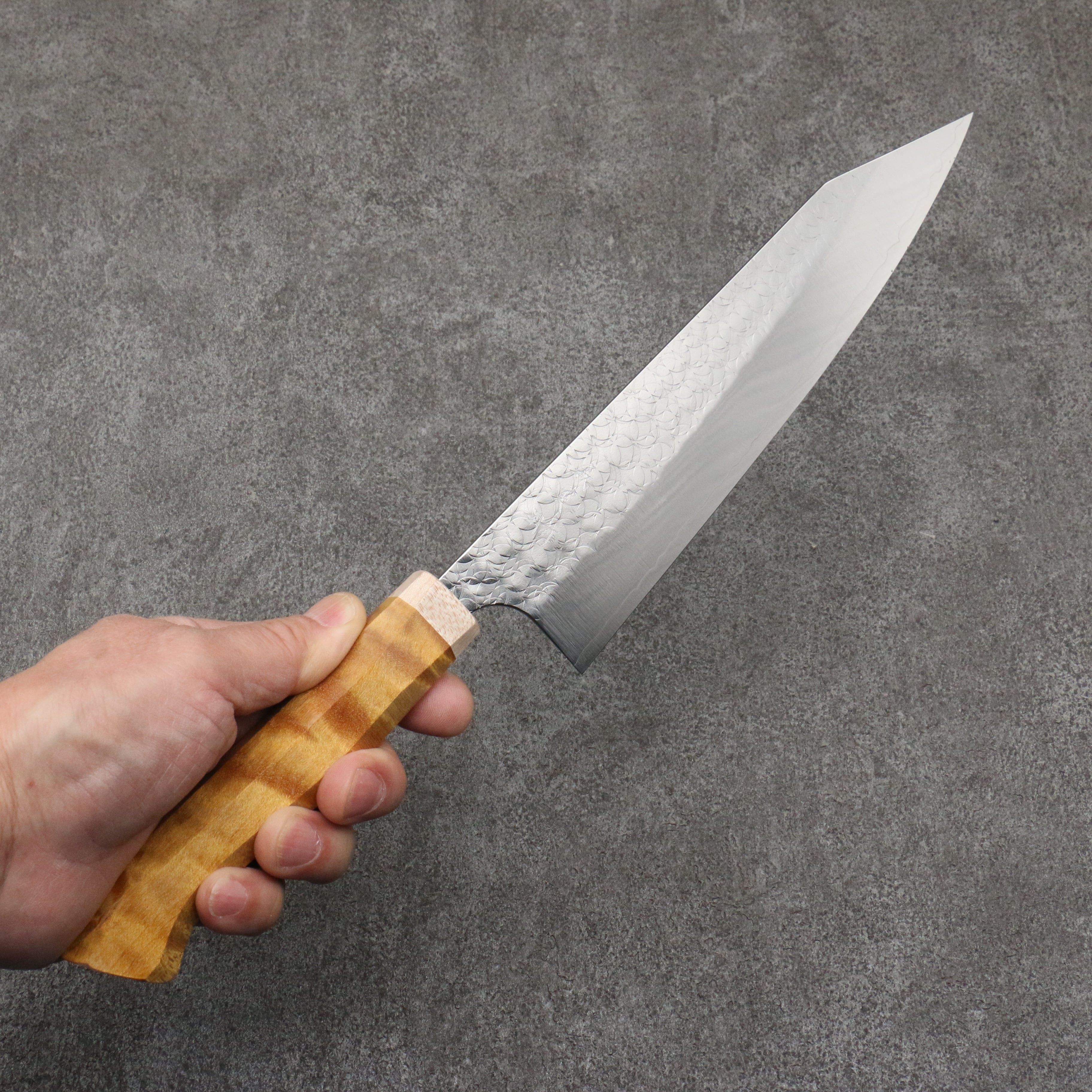 Yoshimi Kato Minamo SG2 Hammered Kiritsuke Gyuto 210mm Western style (yellow) Handle - Seisuke Knife