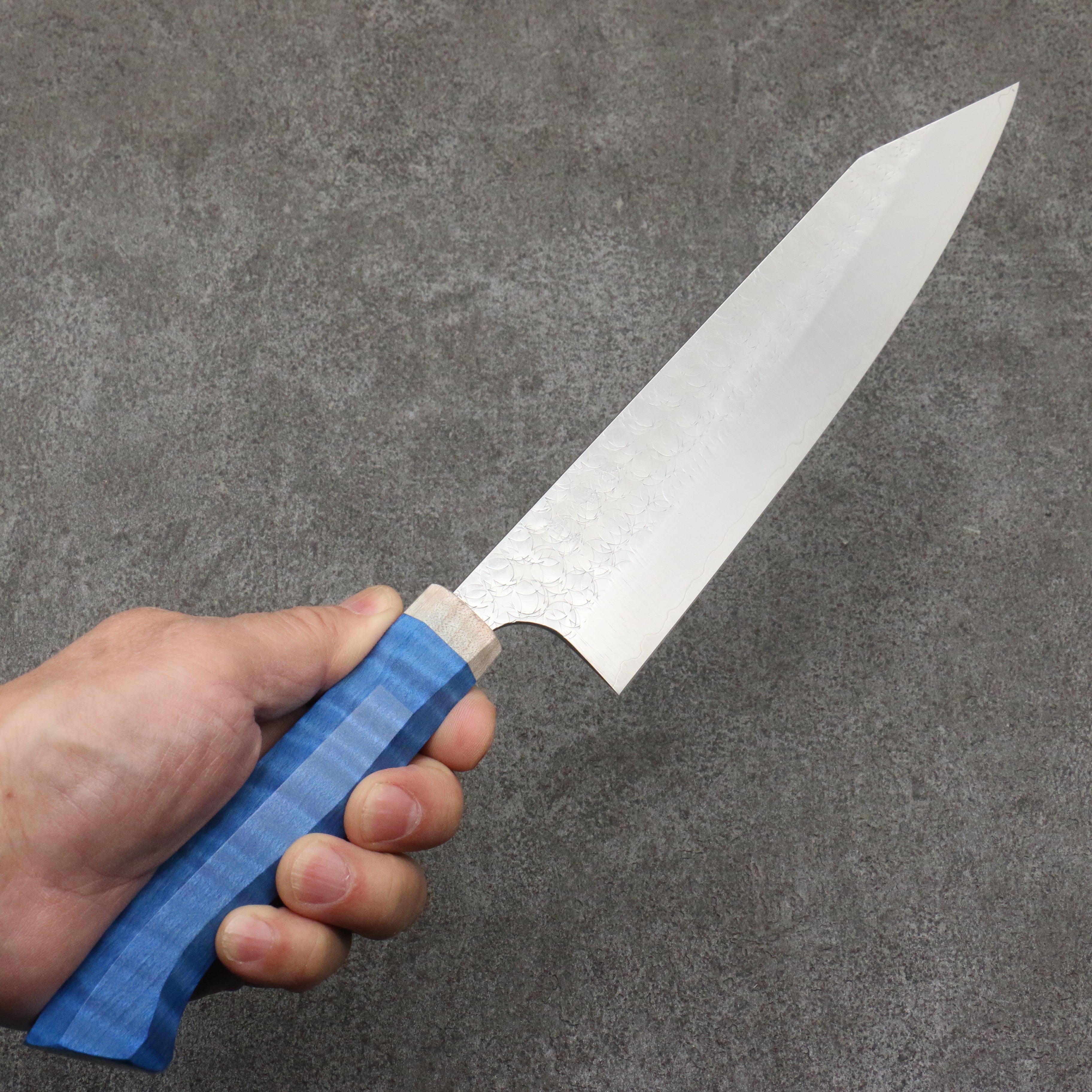 Yoshimi Kato Minamo SG2 Hammered Kiritsuke Gyuto 210mm Western style (blue) Handle - Seisuke Knife