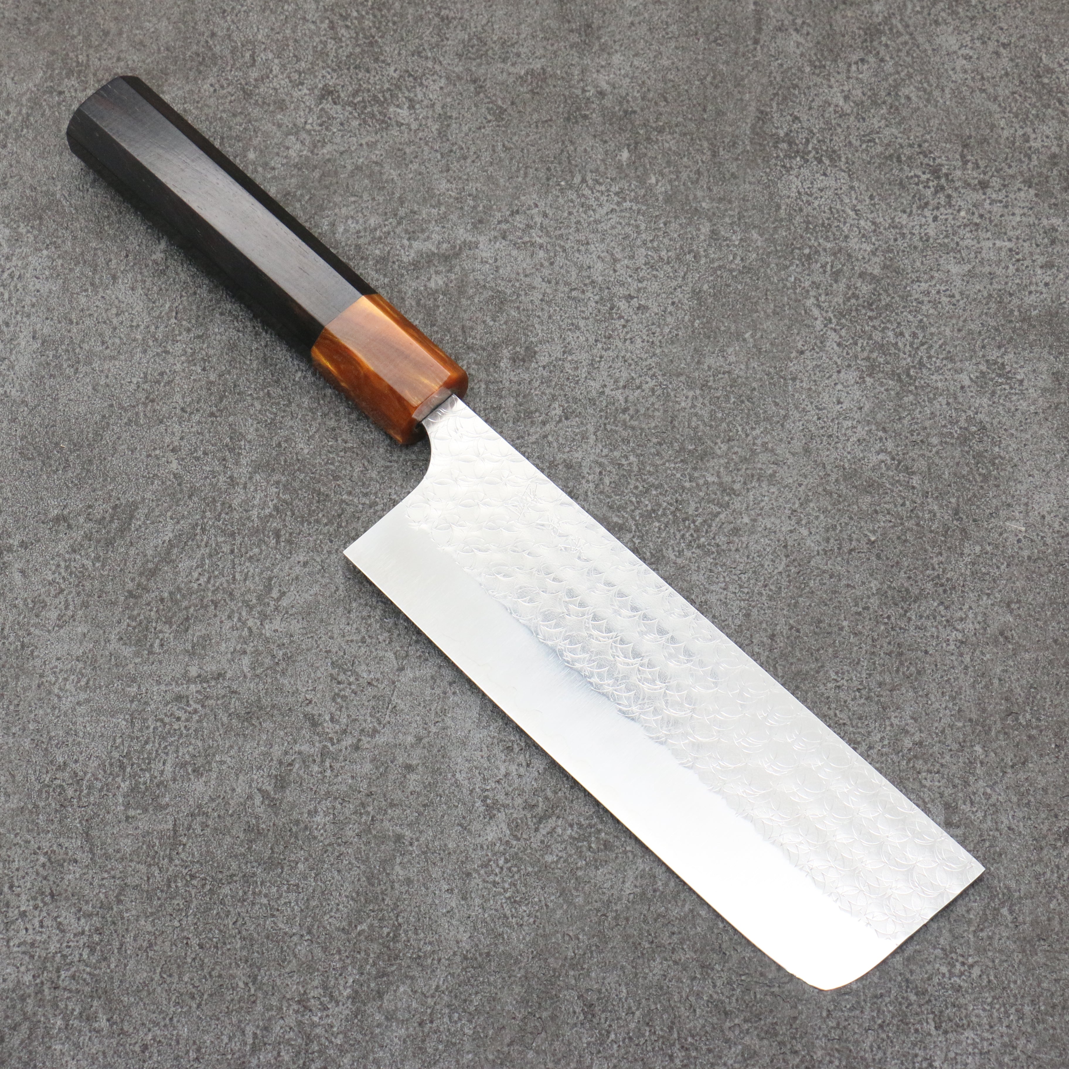 Yoshimi Kato Minamo SG2 Hammered Nakiri 165mm Shitan (ferrule: Orange Resin) Handle - Seisuke Knife