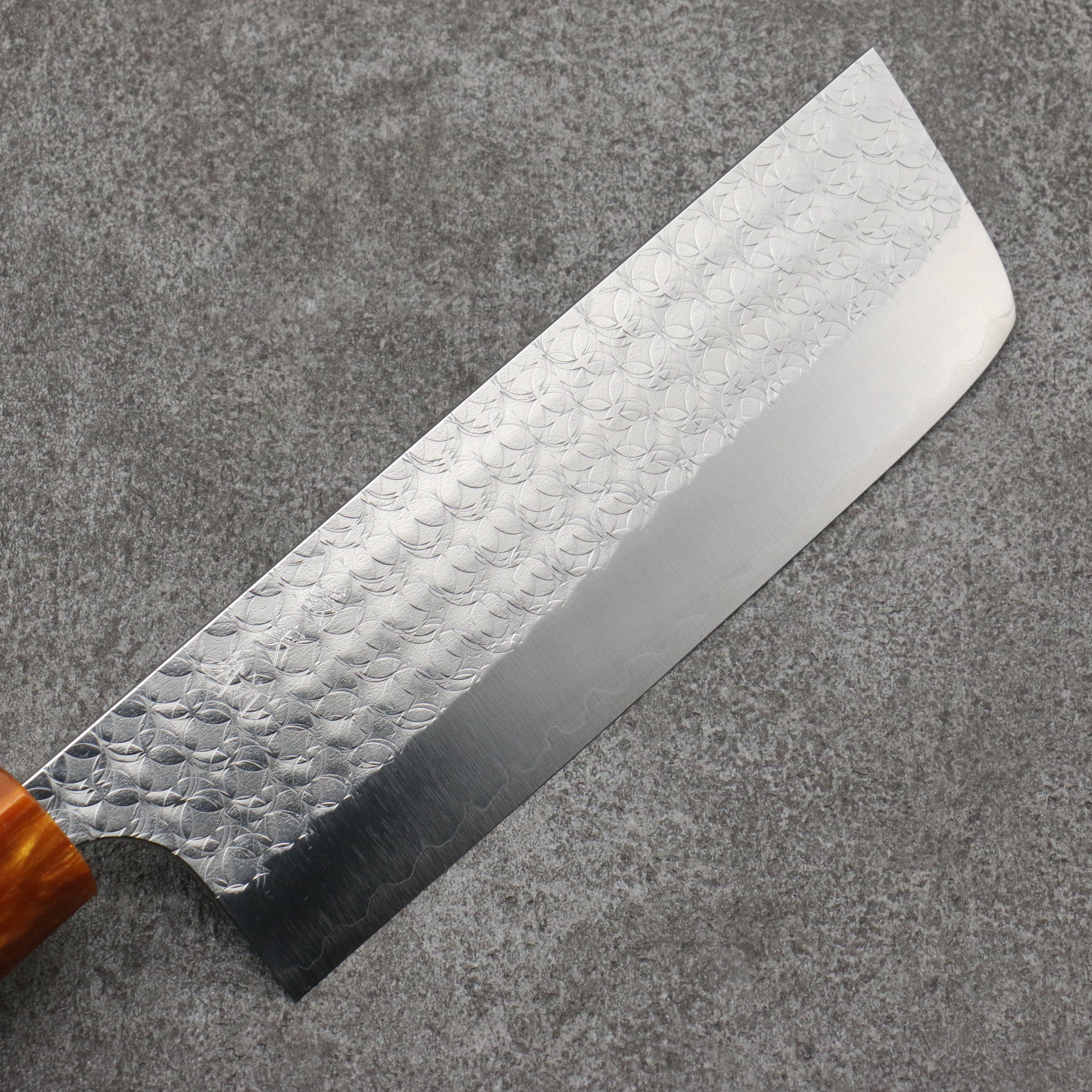 Yoshimi Kato Minamo SG2 Hammered Nakiri 165mm Shitan (ferrule: Orange Resin) Handle - Seisuke Knife