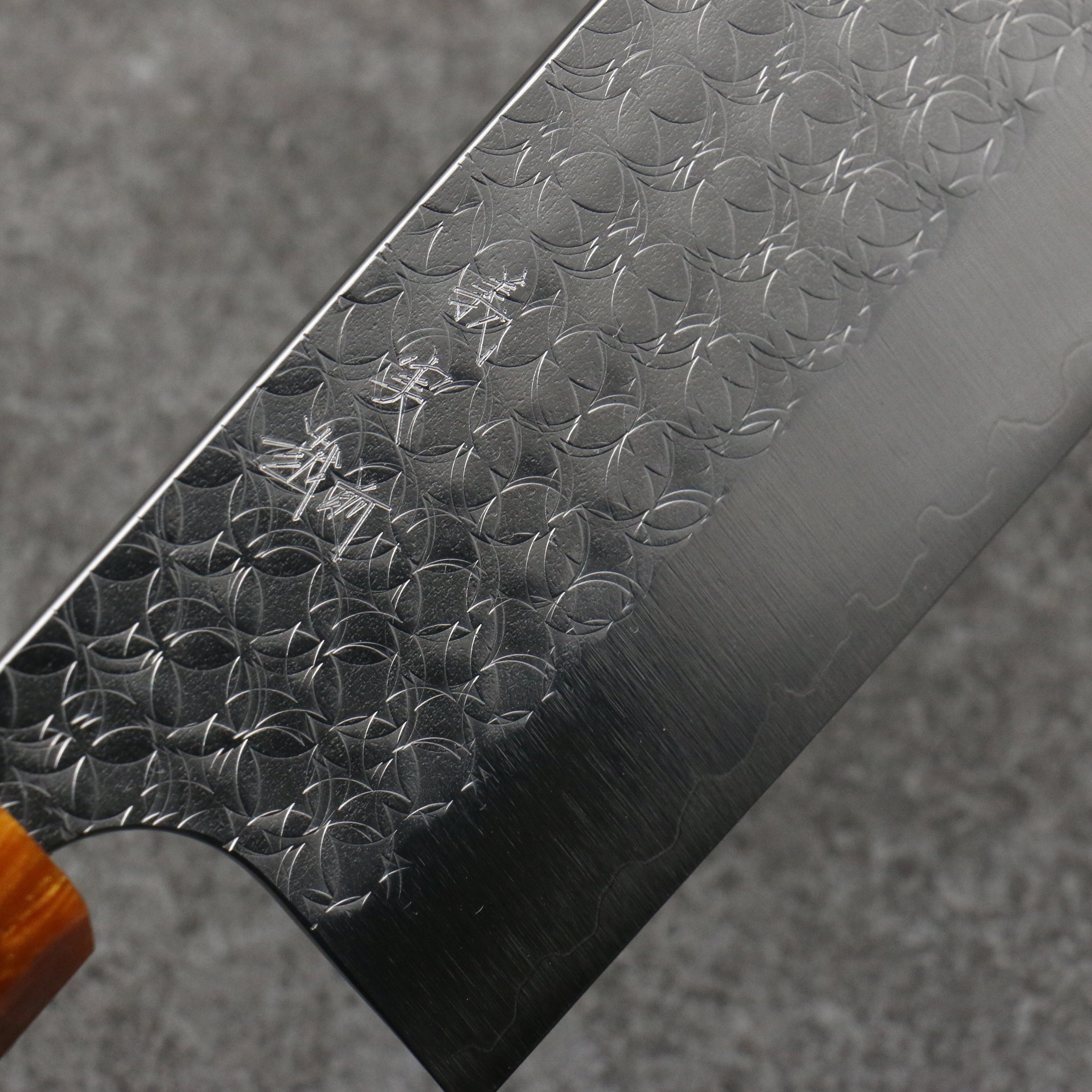 Yoshimi Kato Minamo SG2 Hammered Nakiri 165mm Shitan (ferrule: Orange Resin) Handle - Seisuke Knife
