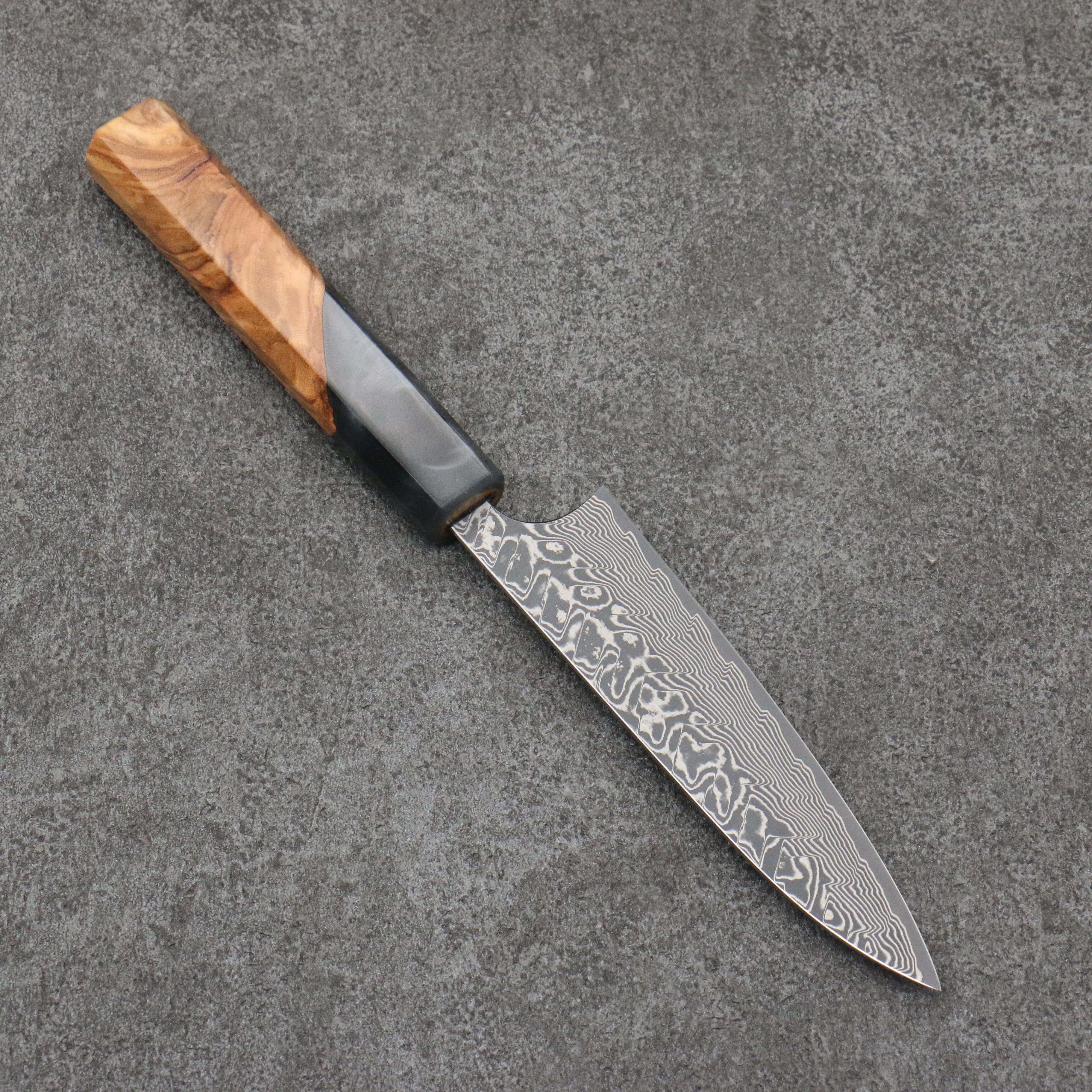 Yoshimi Kato SG2 Black Damascus Petty-Utility 120mm Olive Tree and Resin Handle - Seisuke Knife