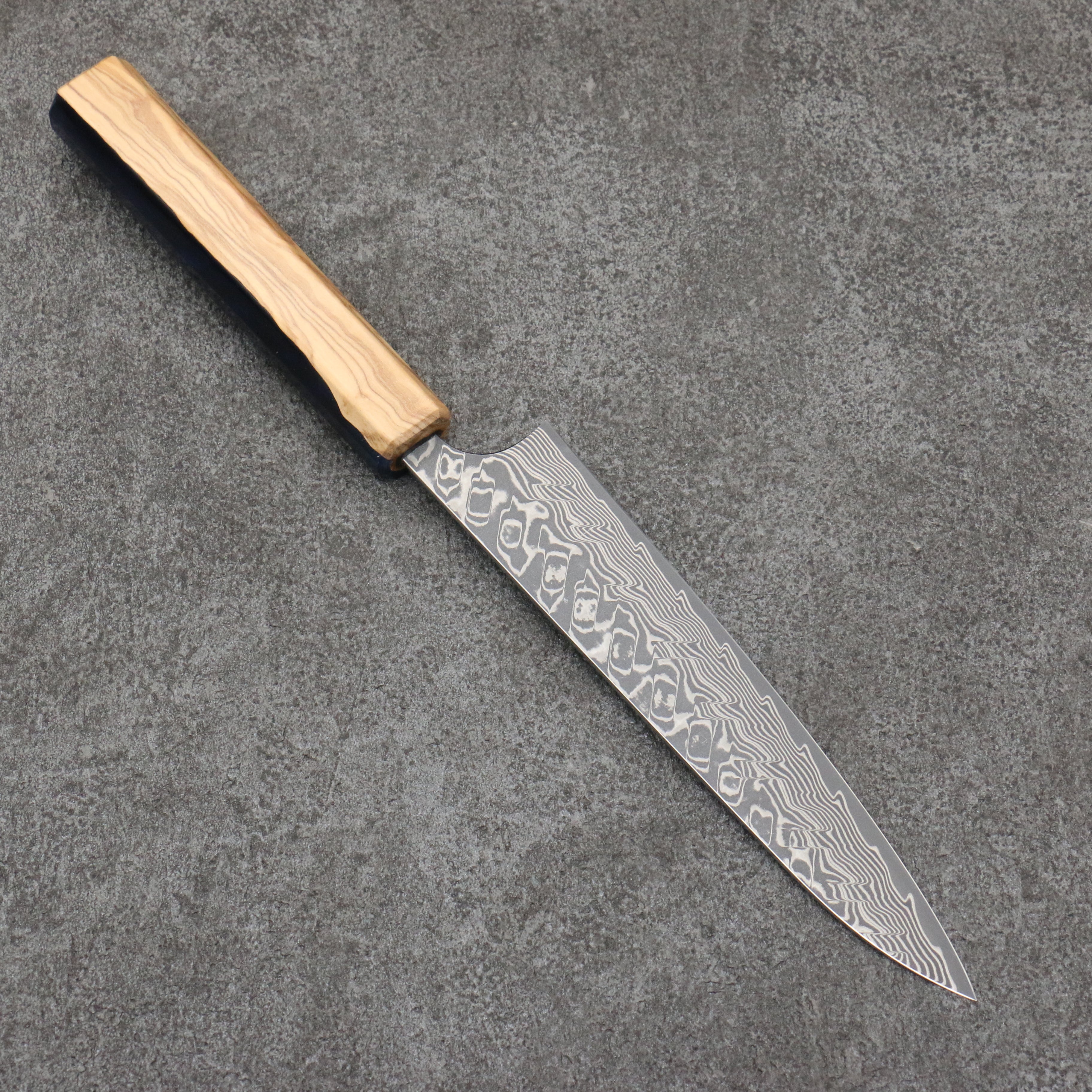 Yoshimi Kato SG2 Black Damascus Petty-Utility 150mm Olive Tree and Resin Handle - Seisuke Knife