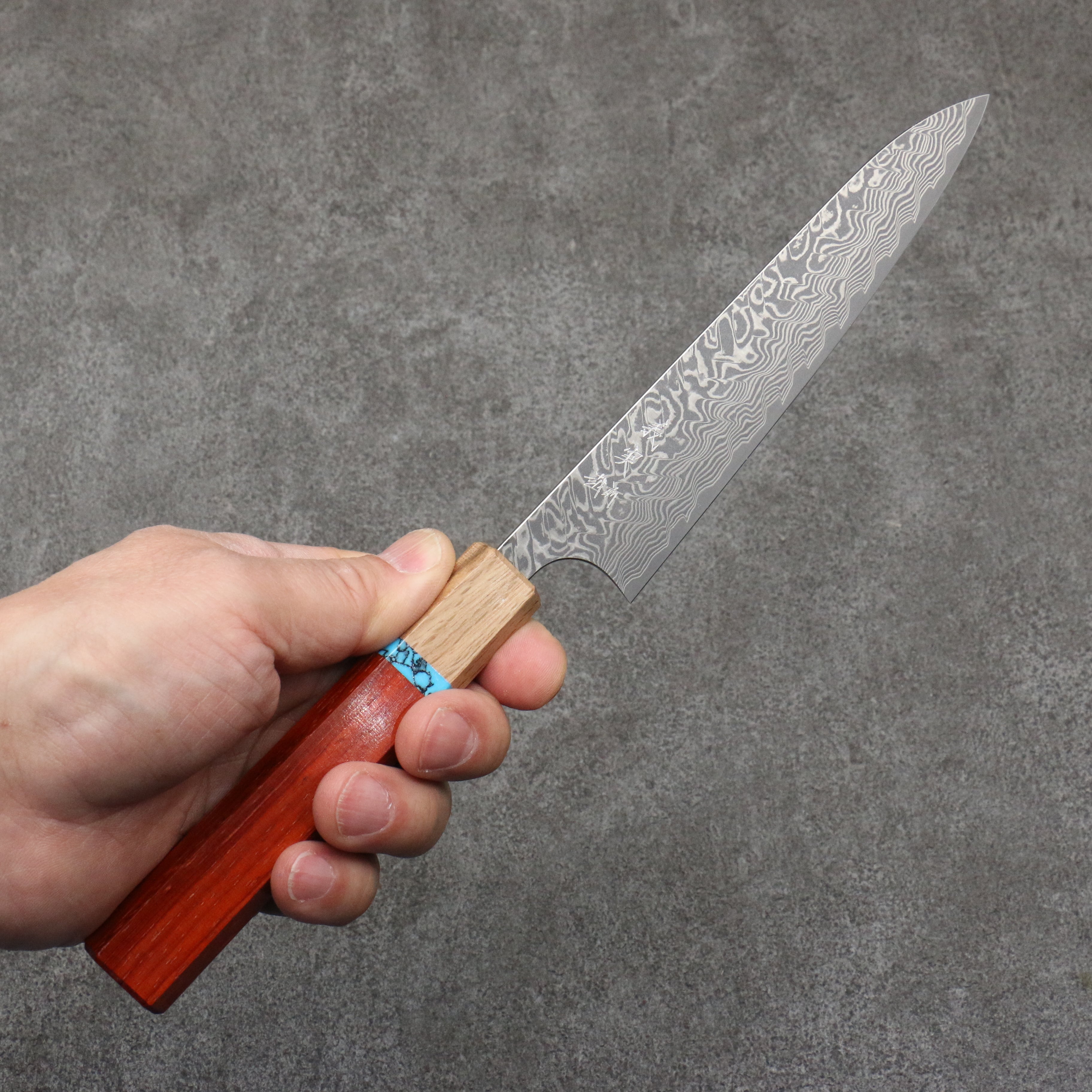 Yoshimi Kato SG2 Black Damascus Petty-Utility 150mm Padoauk(Turquoise Ring) Handle - Seisuke Knife