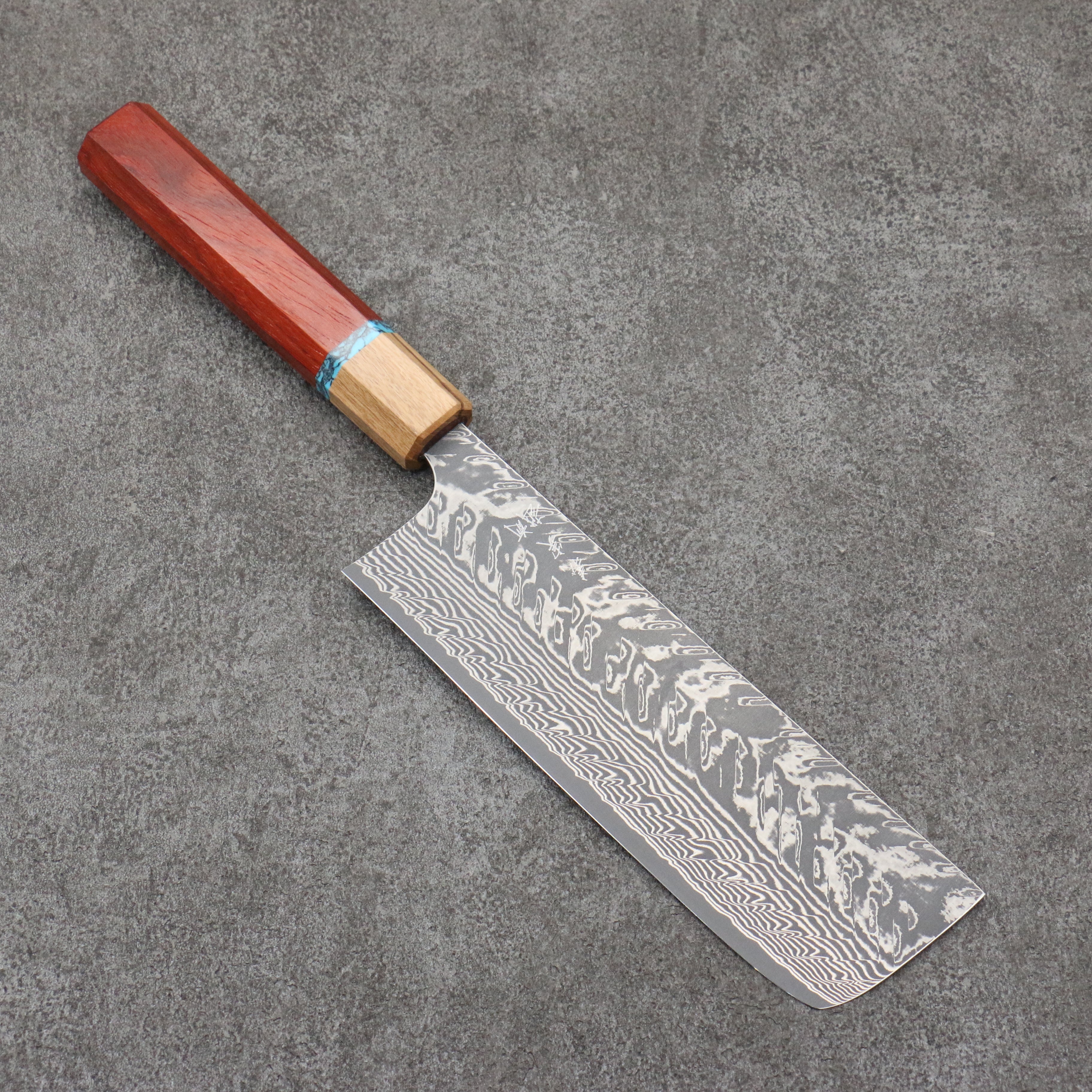 Yoshimi Kato SG2 Black Damascus Nakiri 165mm Padoauk(Turquoise Ring) Handle - Seisuke Knife