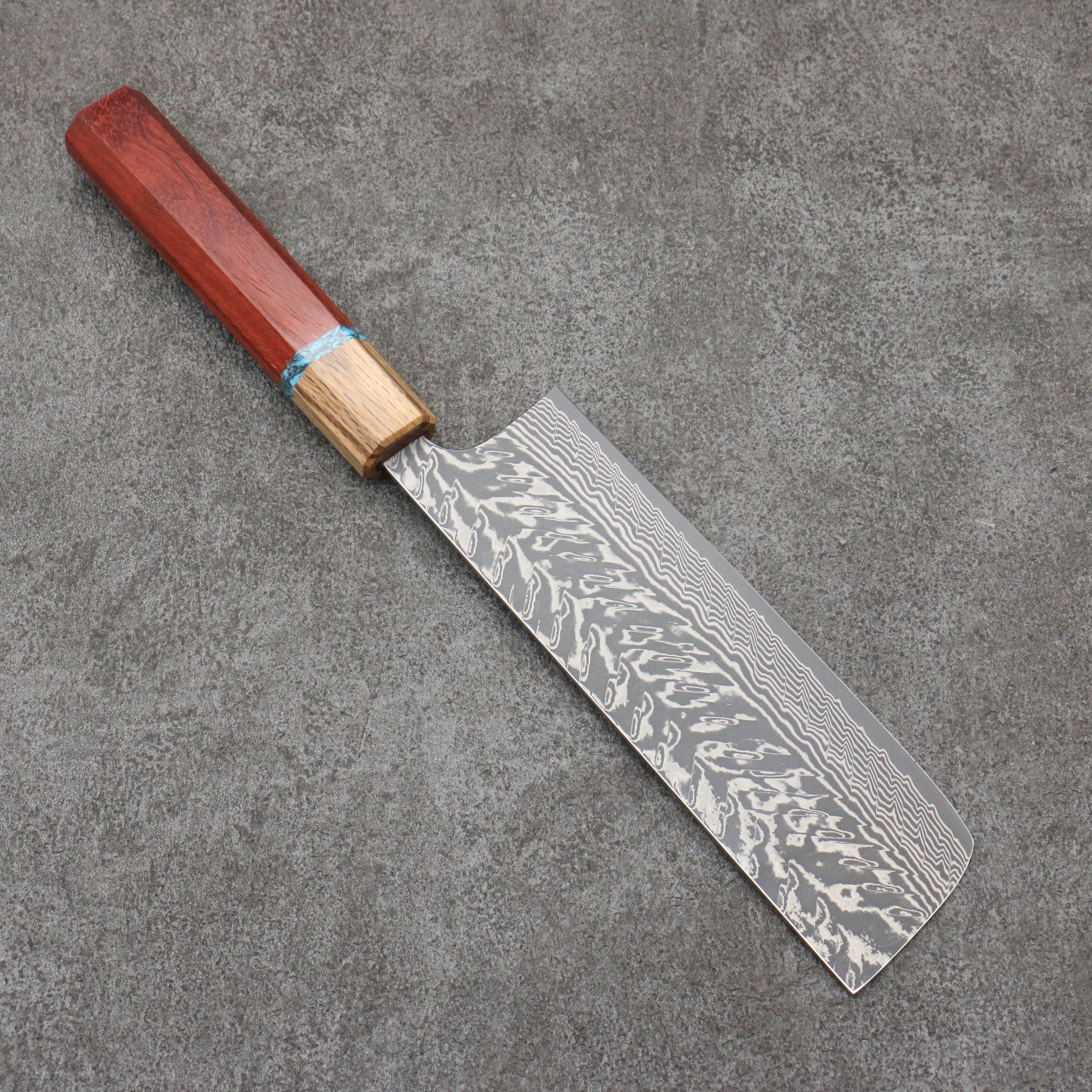 Yoshimi Kato SG2 Black Damascus Nakiri 165mm Padoauk(Turquoise Ring) Handle - Seisuke Knife