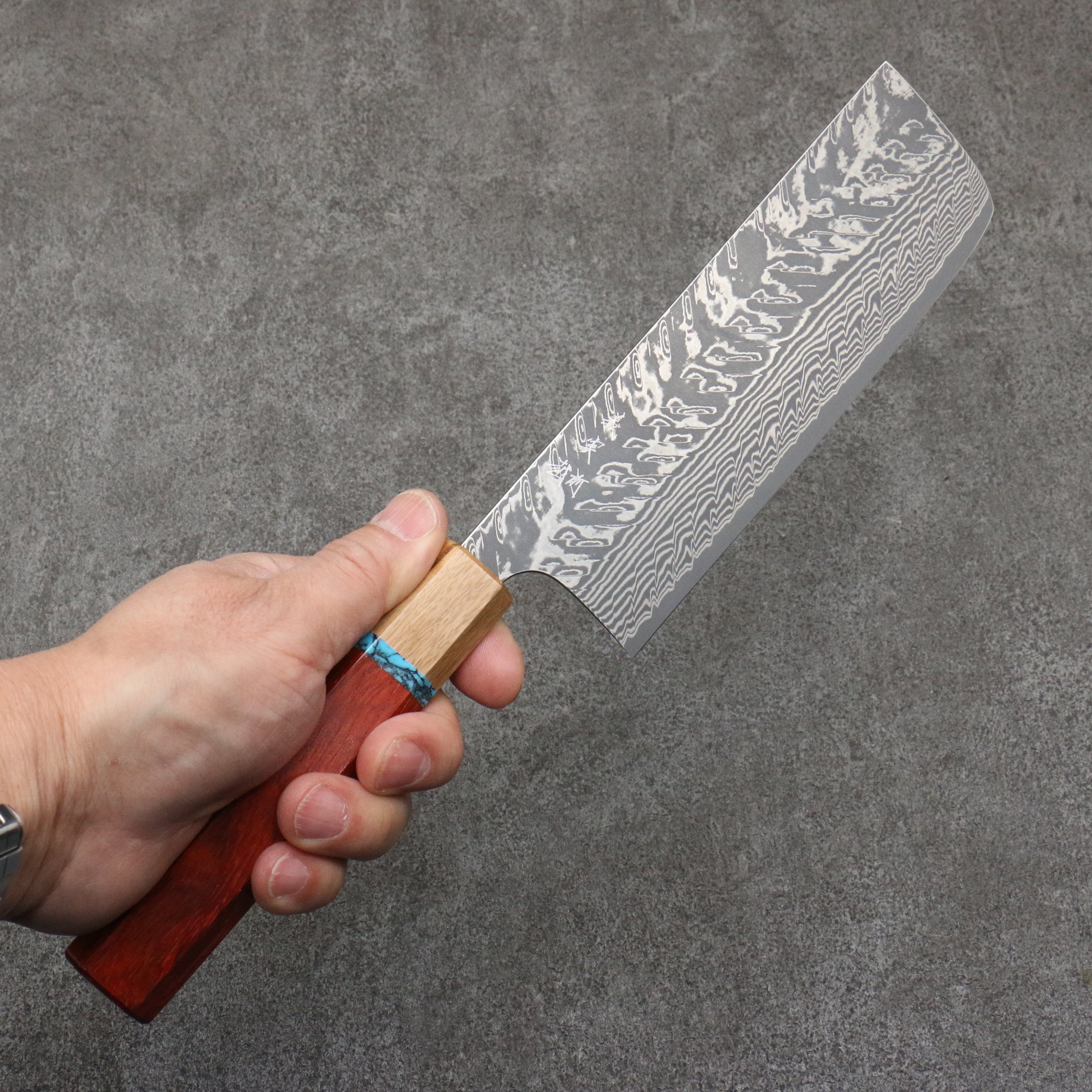 Yoshimi Kato SG2 Black Damascus Nakiri 165mm Padoauk(Turquoise Ring) Handle - Seisuke Knife