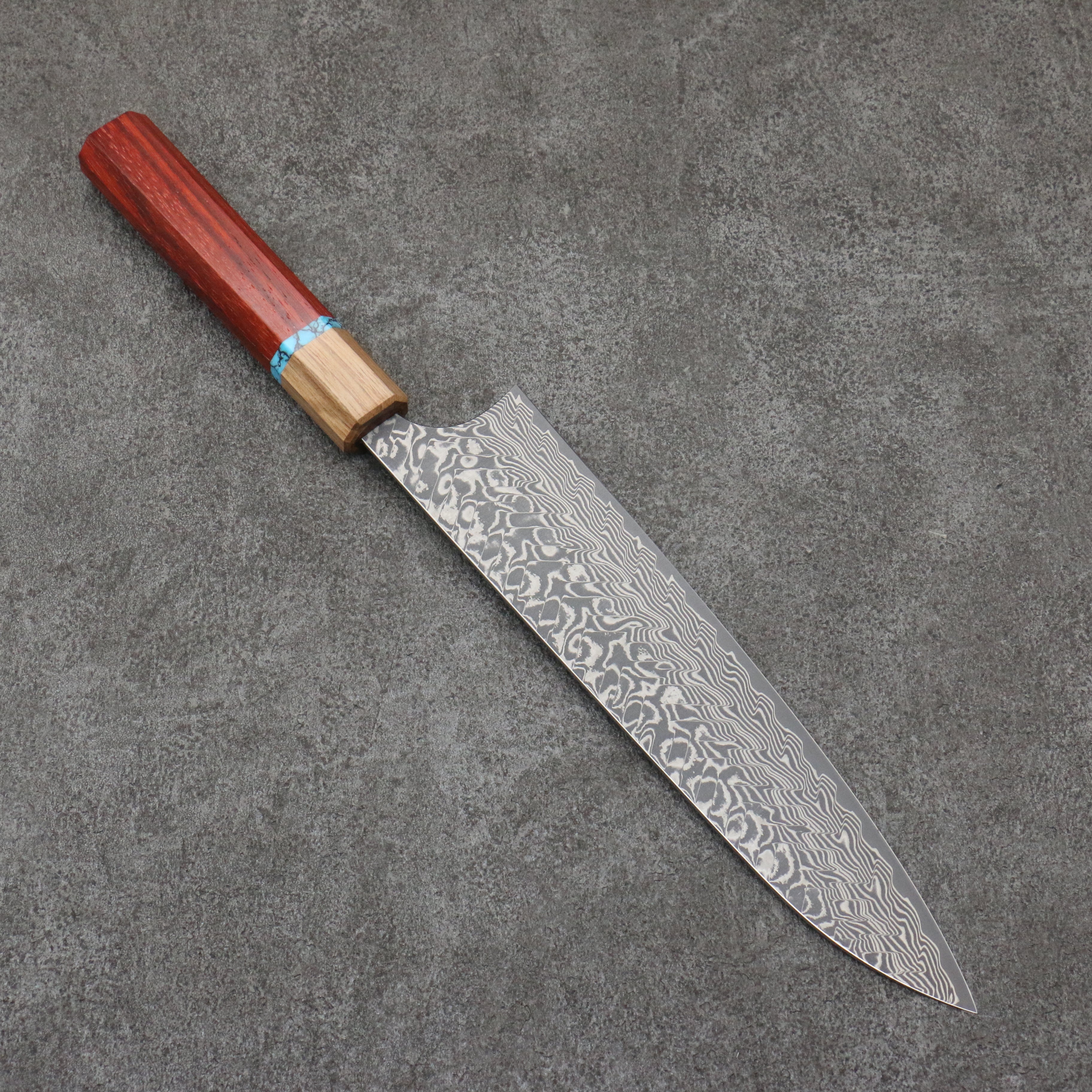 Yoshimi Kato SG2 Black Damascus Gyuto 210mm Padoauk(Turquoise Ring) Handle - Seisuke Knife