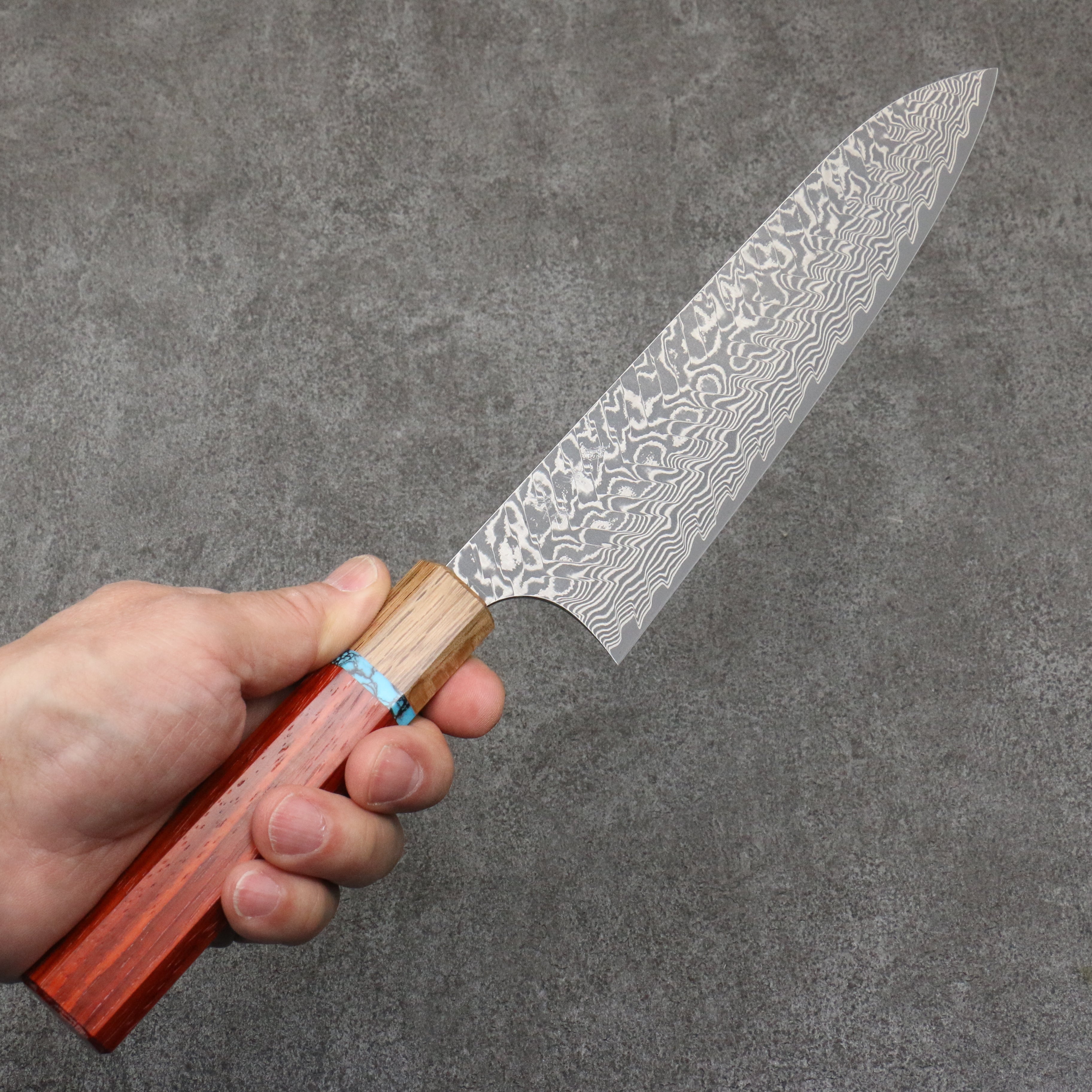 Yoshimi Kato SG2 Black Damascus Gyuto 210mm Padoauk(Turquoise Ring) Handle - Seisuke Knife