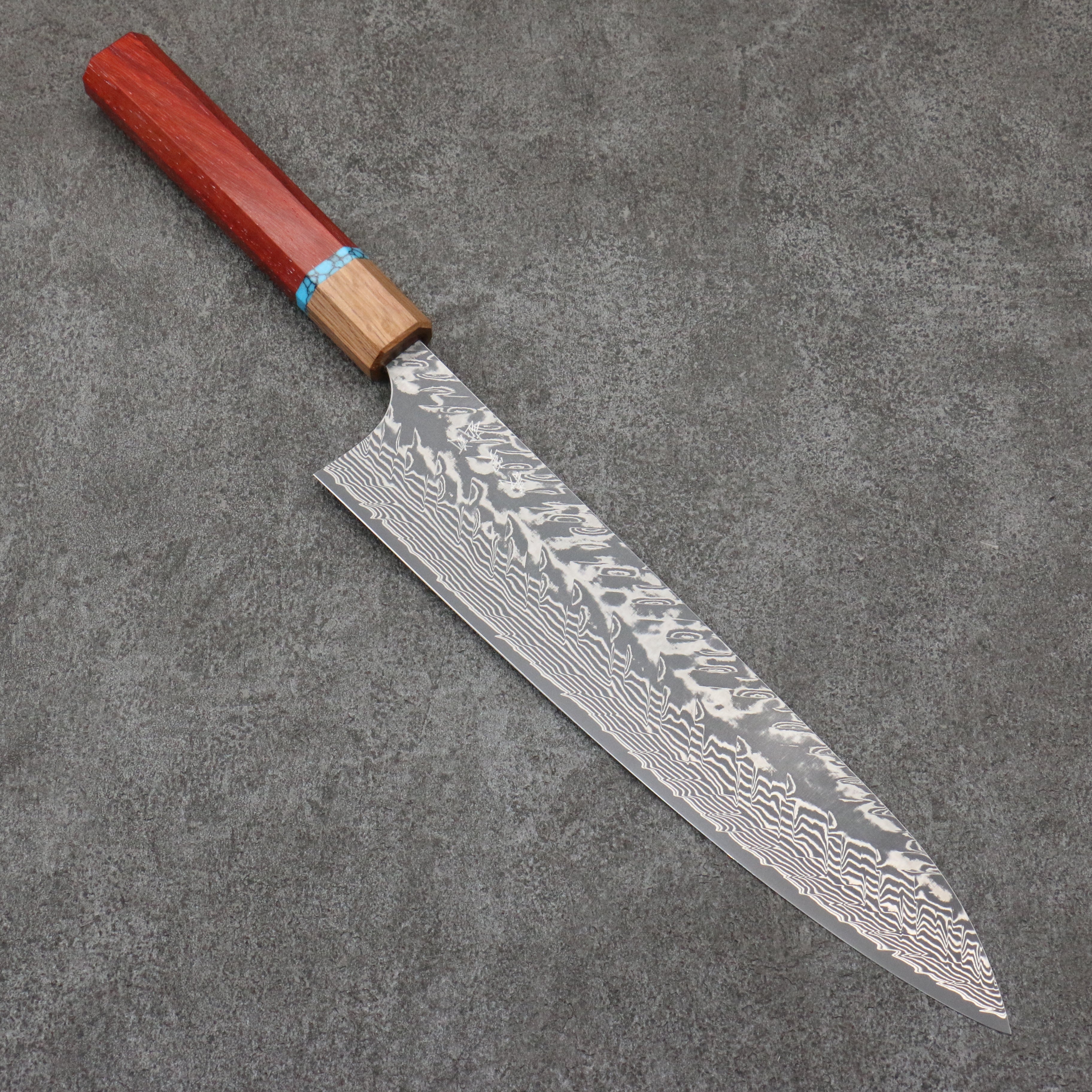 Yoshimi Kato SG2 Black Damascus Gyuto 240mm Padoauk & Turquoise Handle - Seisuke Knife