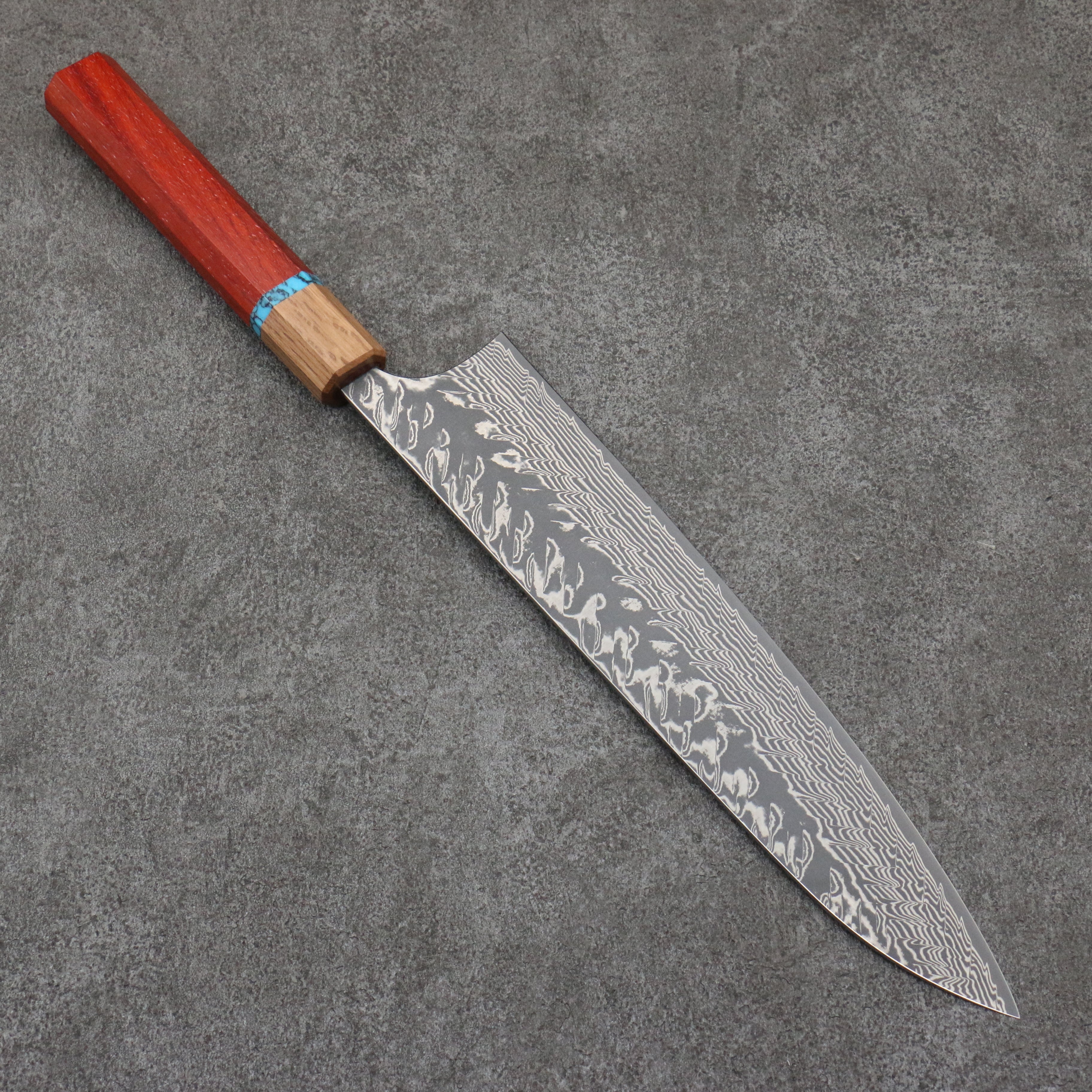 Yoshimi Kato SG2 Black Damascus Gyuto 240mm Padoauk & Turquoise Handle - Seisuke Knife