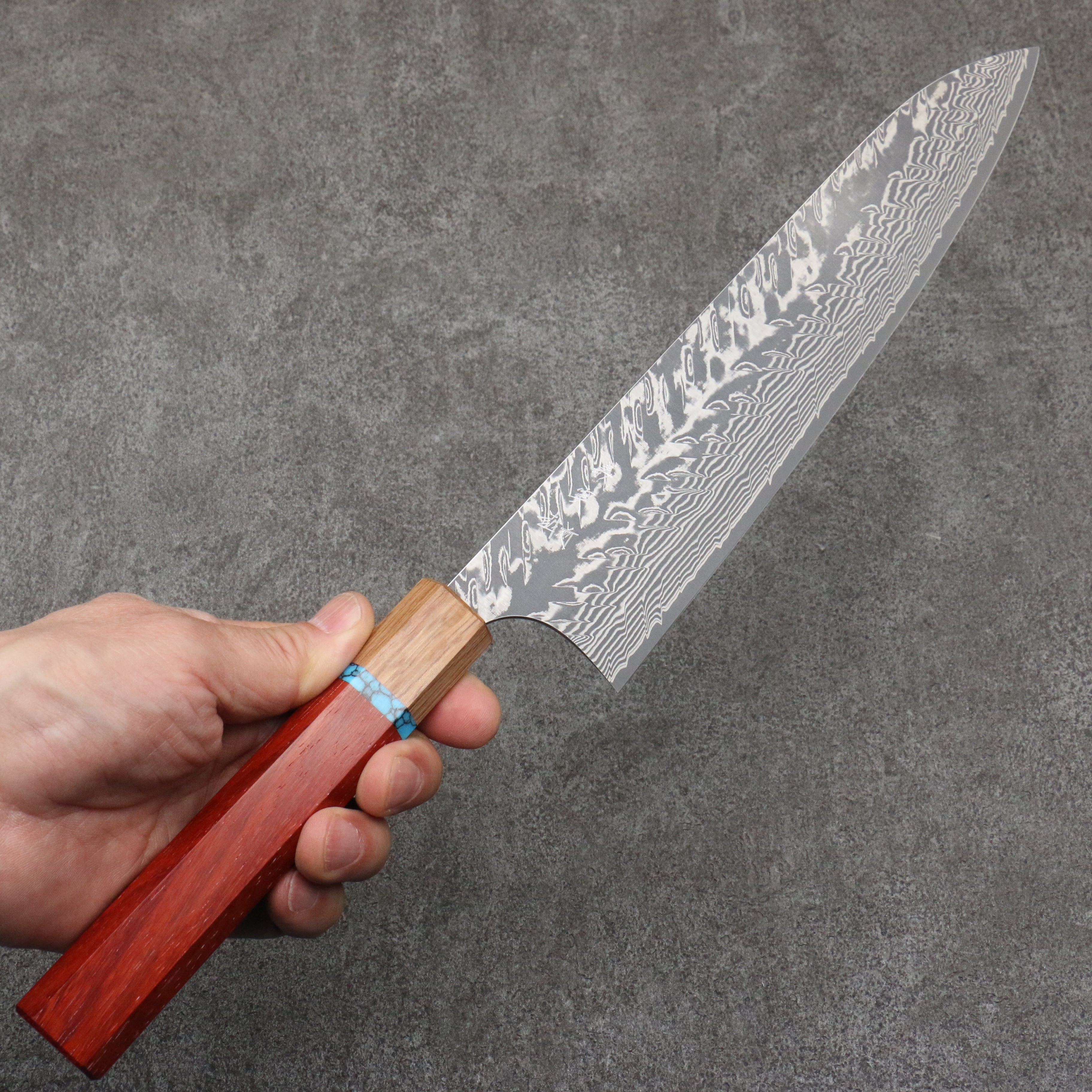 Yoshimi Kato SG2 Black Damascus Gyuto 240mm Padoauk & Turquoise Handle - Seisuke Knife