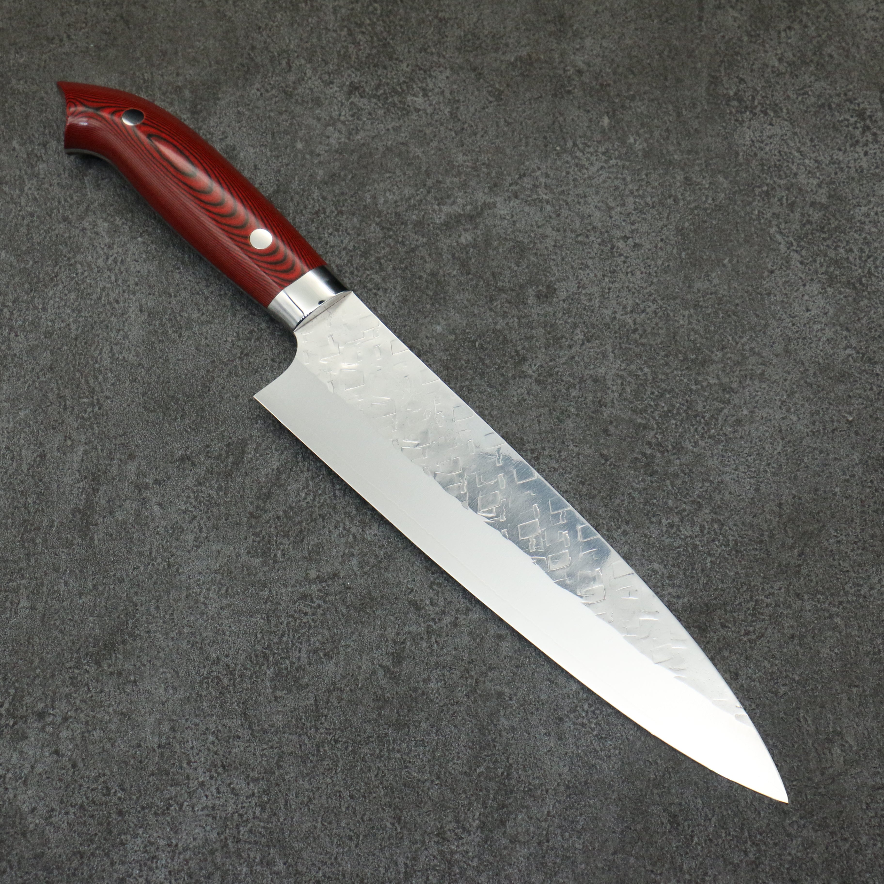Takeshi Saji New Nomura Style SRS13 Hammered Gyuto 210mm Red and Black Micarta Handle - Seisuke Knife