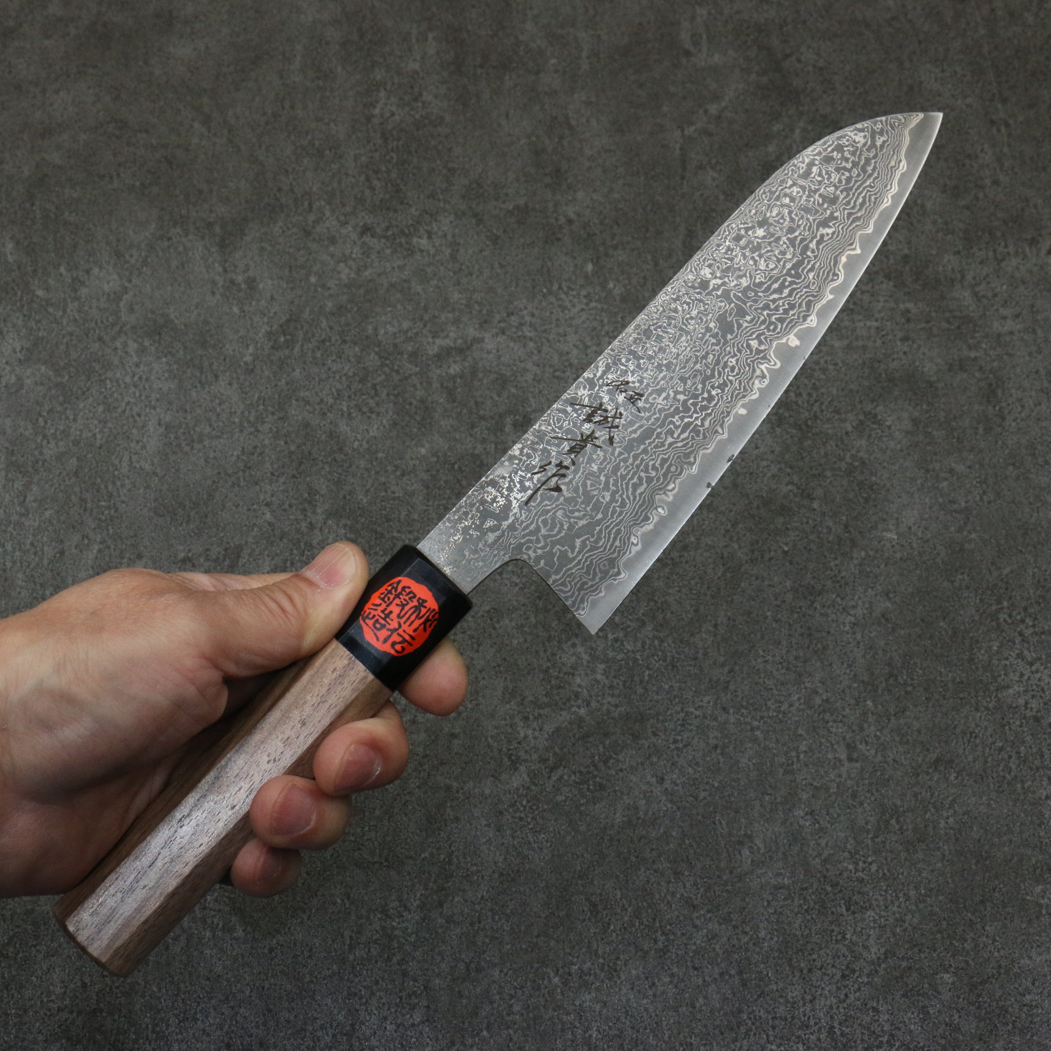 Shigeki Tanaka Harukaze SG2 Damascus Santoku 165mm Walnut Handle - Seisuke Knife