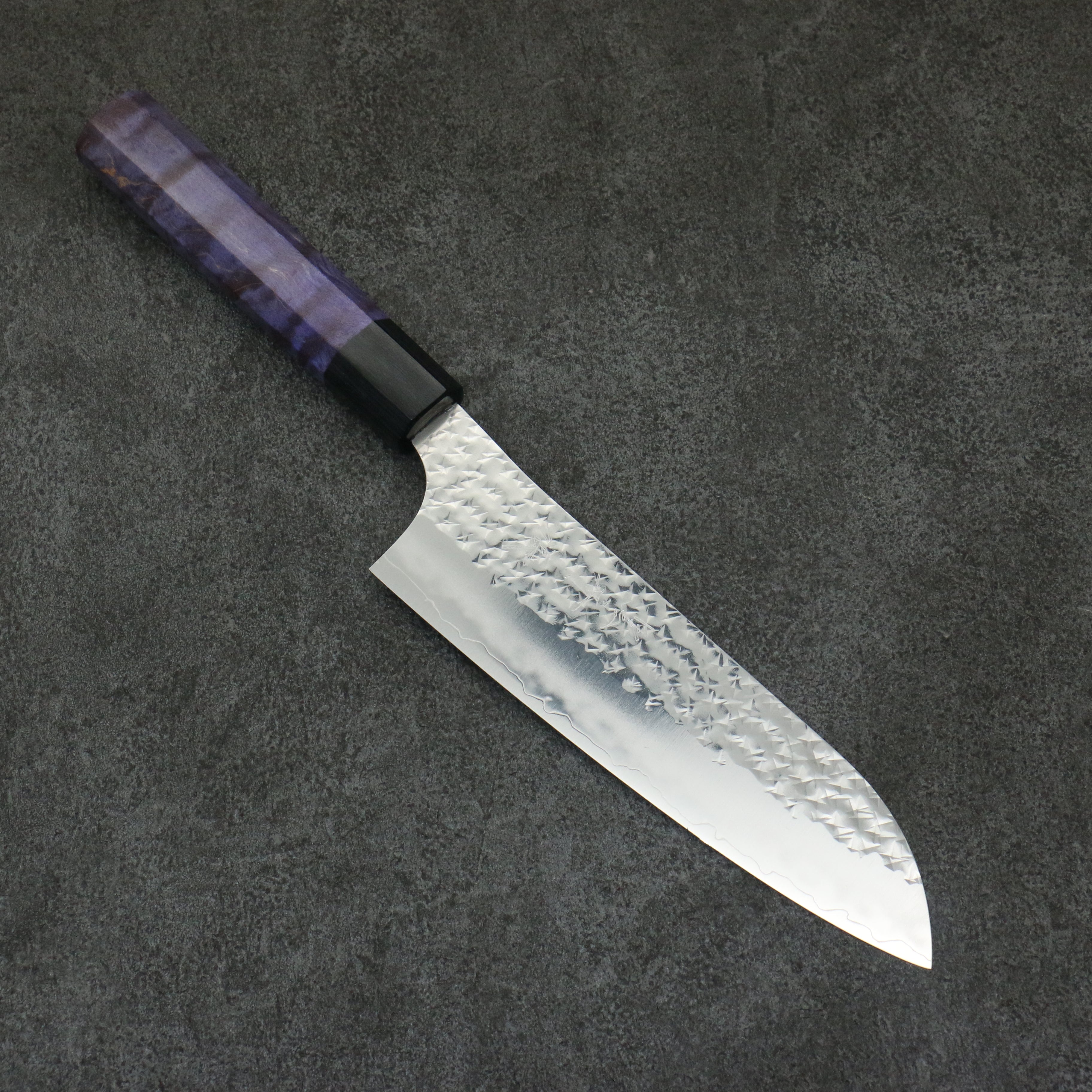 Yu Kurosaki Senko Ryu SG2 Hammered Santoku 165mm Purple Stabilized Wood Handle - Seisuke Knife