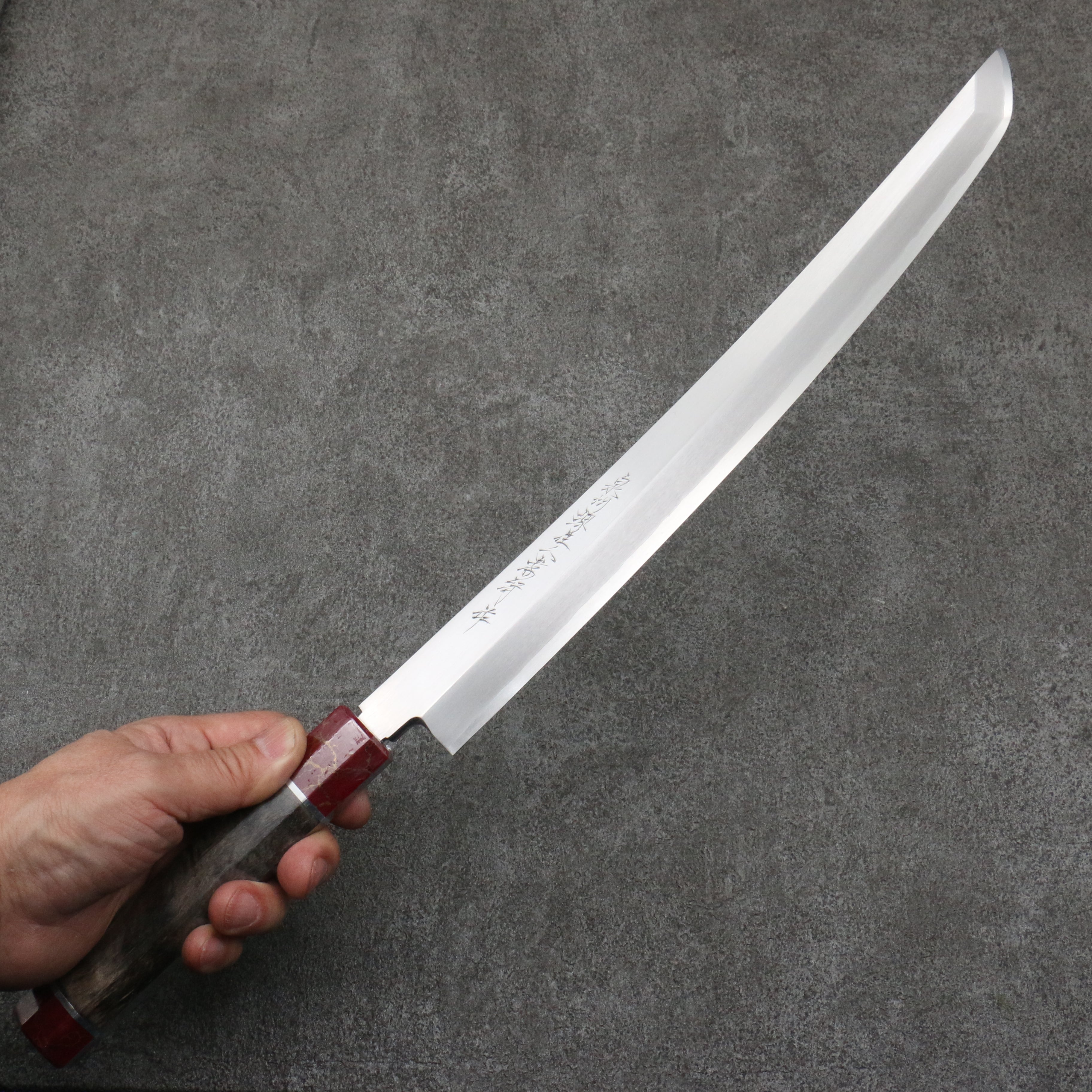 Sakai Takayuki Zangetsu Silver Steel No.3 Sakimaru Yanagiba 330mm Stabilized wood Handle with Sheath - Seisuke Knife