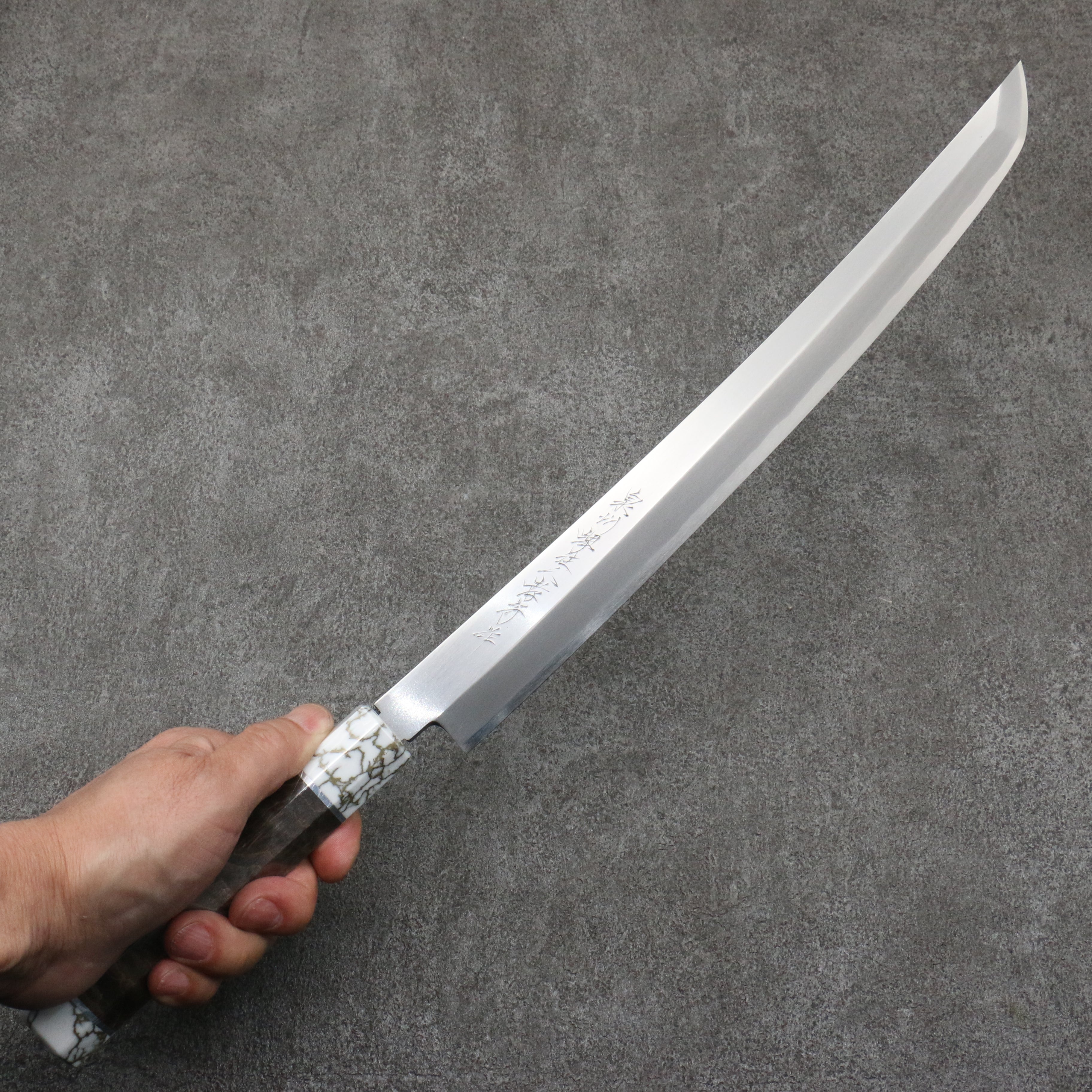 Sakai Takayuki Zangetsu Silver Steel No.3 Sakimaru Yanagiba 330mm Stabilized wood Handle with Sheath - Seisuke Knife