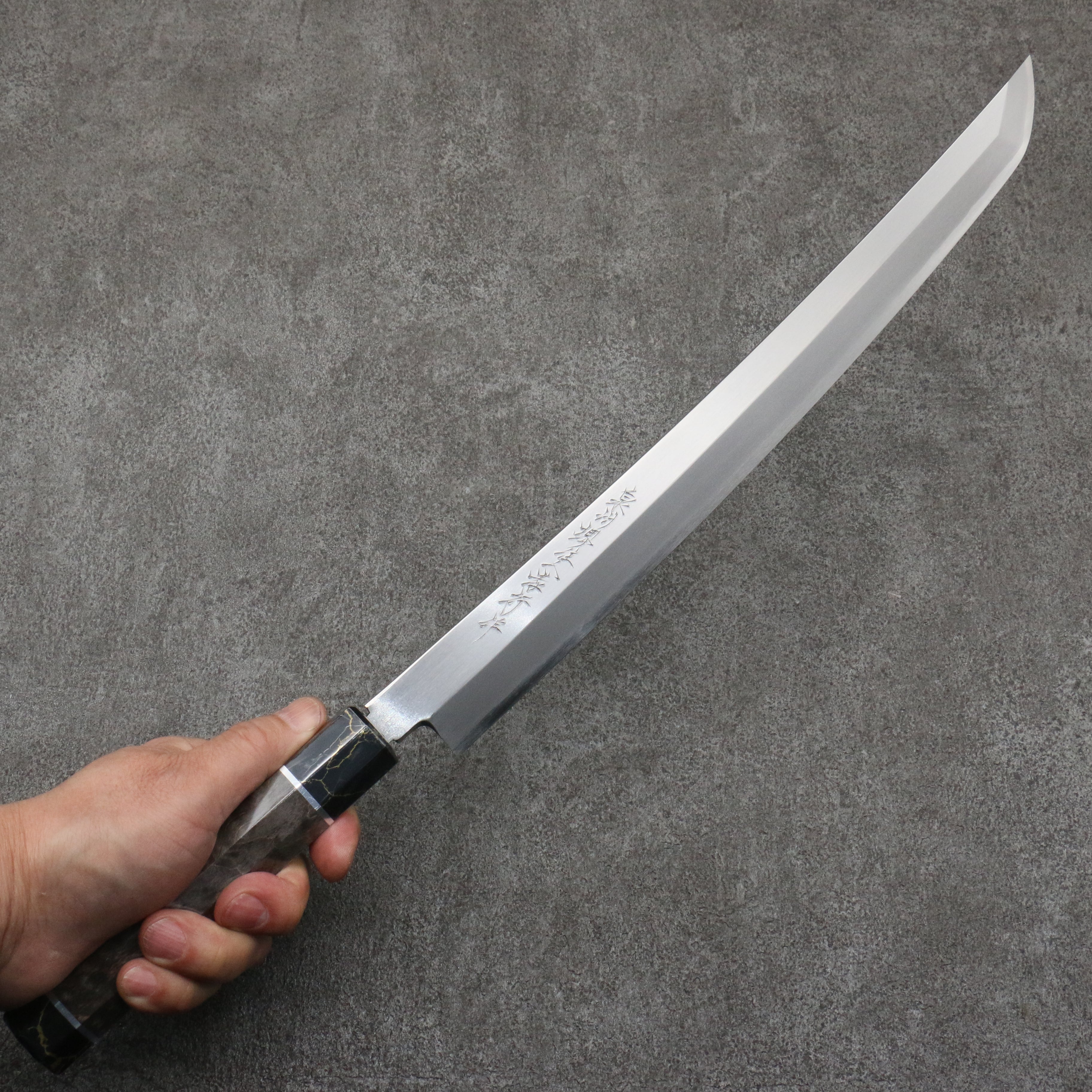 Sakai Takayuki Zangetsu Silver Steel No.3 Sakimaru Yanagiba 330mm Stabilized wood Handle with Sheath - Seisuke Knife