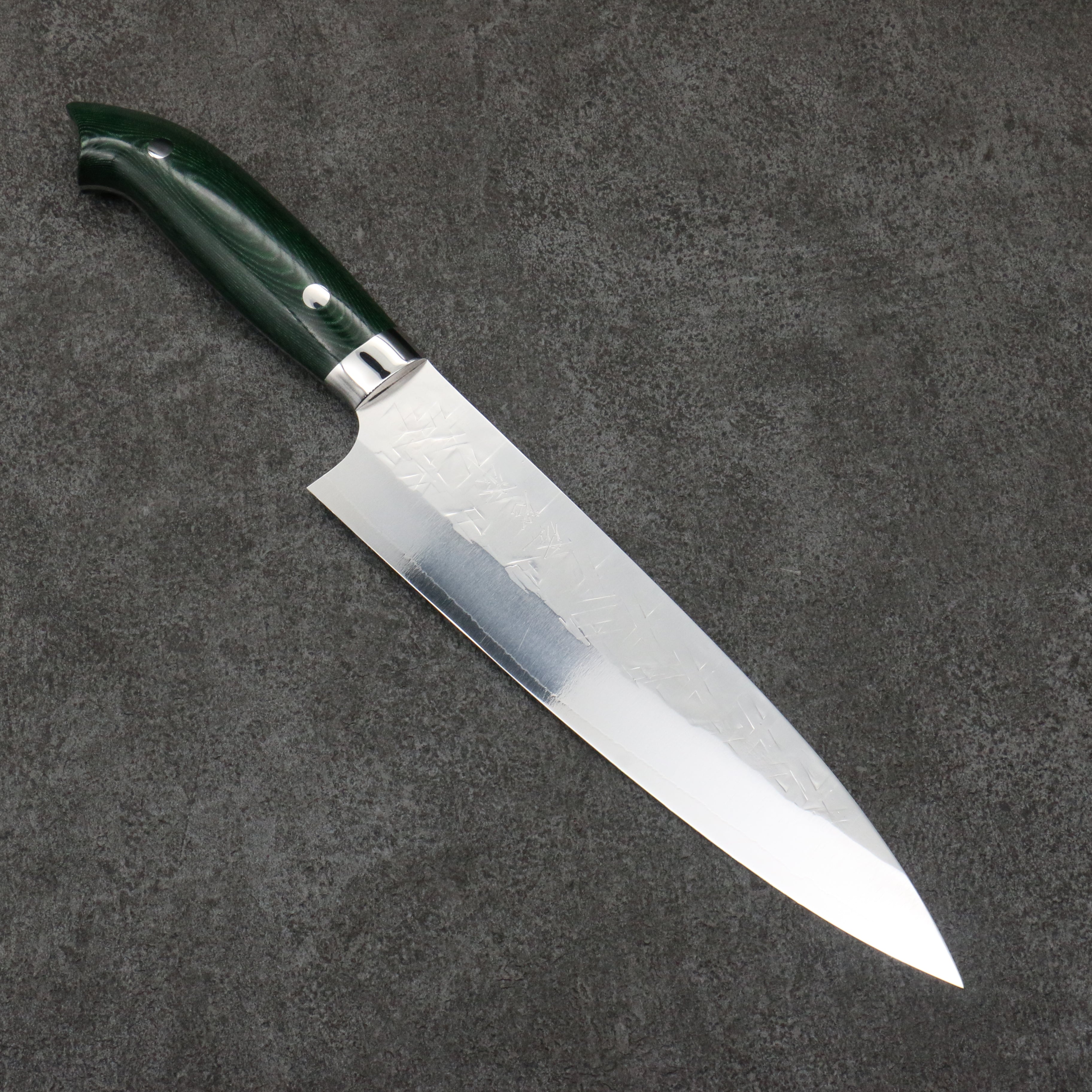 Takeshi Saji New Nomura Style SRS13 Hammered Gyuto 210mm Green Micarta Handle - Seisuke Knife