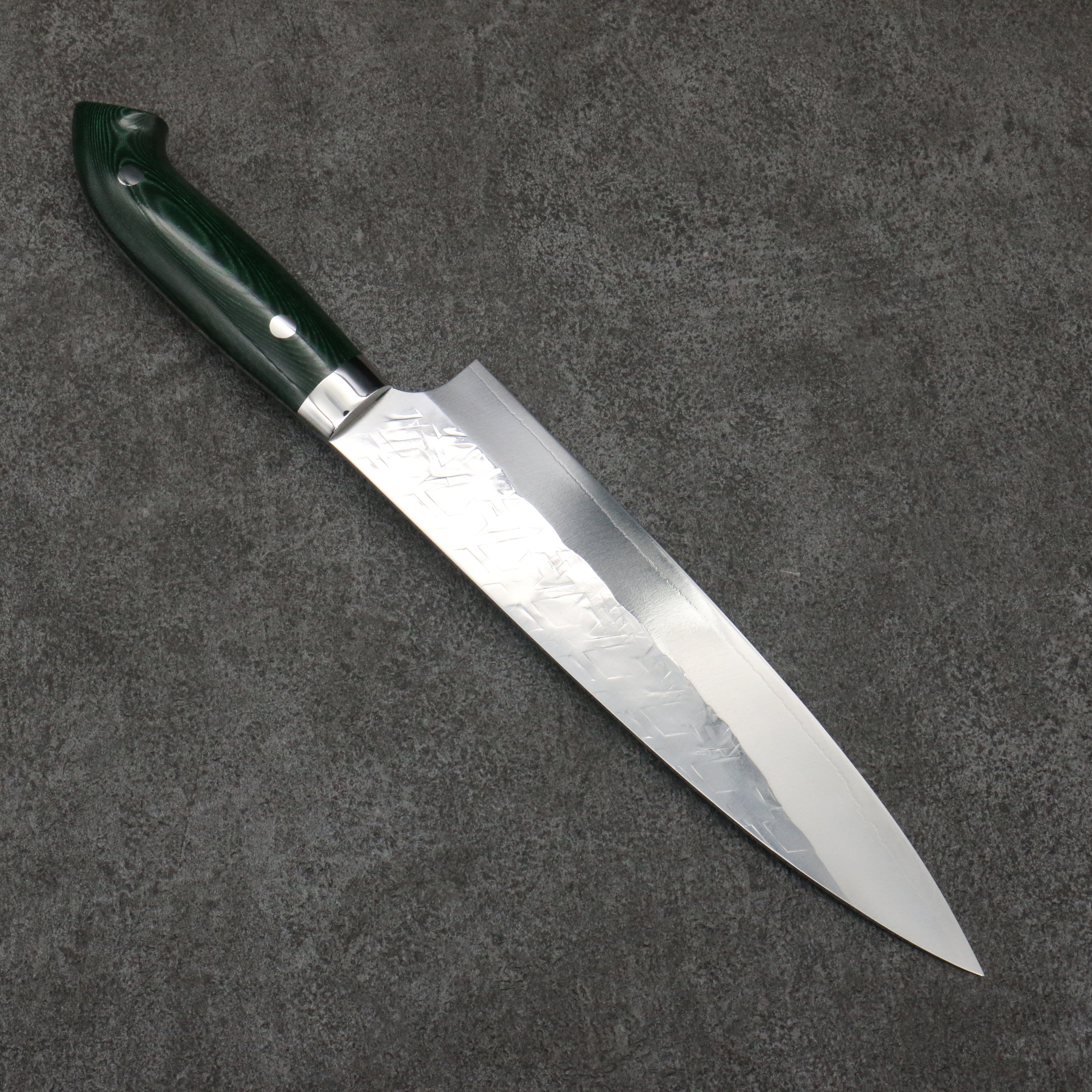 Takeshi Saji New Nomura Style SRS13 Hammered Gyuto 210mm Green Micarta Handle - Seisuke Knife