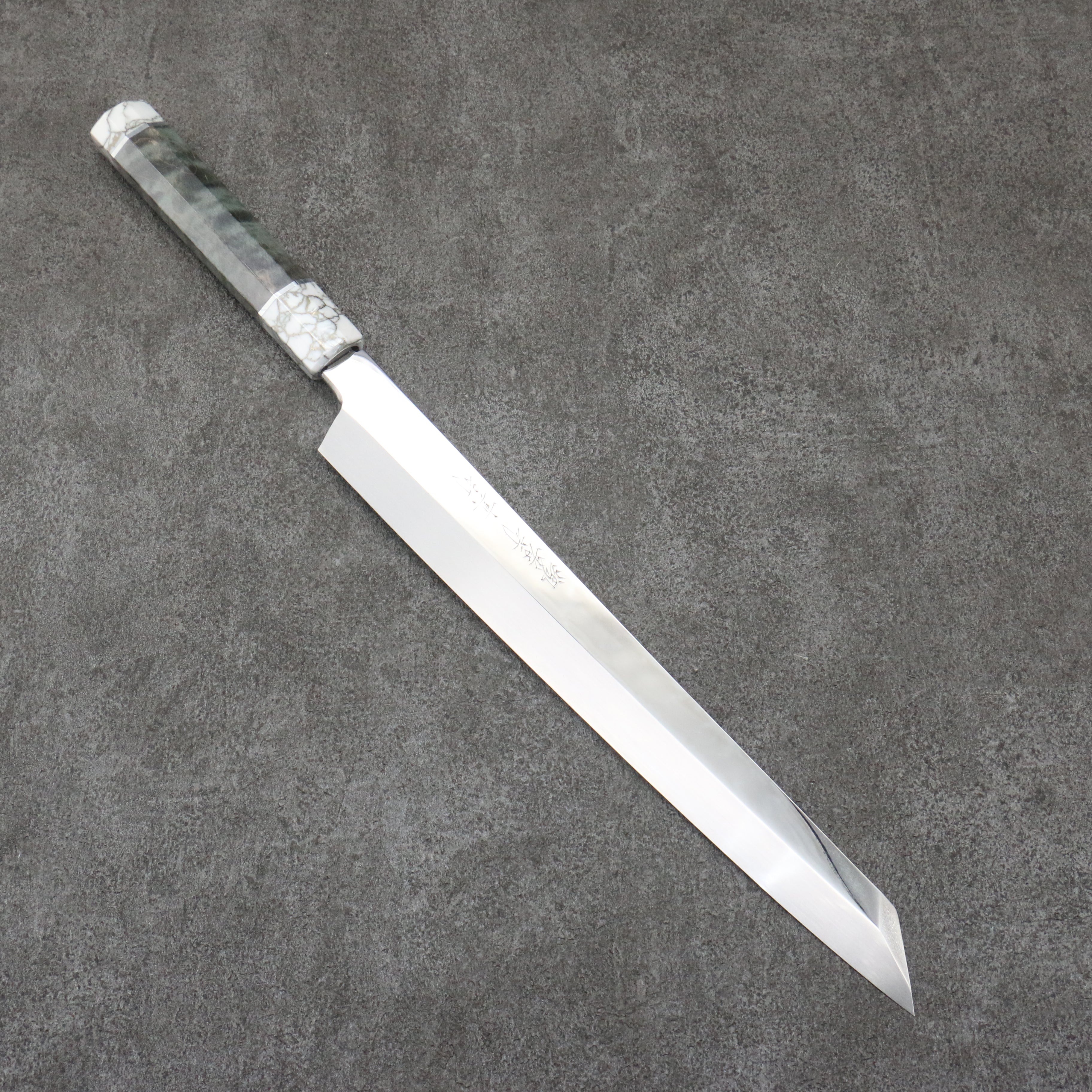 Sakai Takayuki Hien White Steel No.2 Honyaki Kiritsuke Yanagiba 300mm Stabilized wood (White Ferrule and End Cap) Handle with Sheath - Seisuke Knife