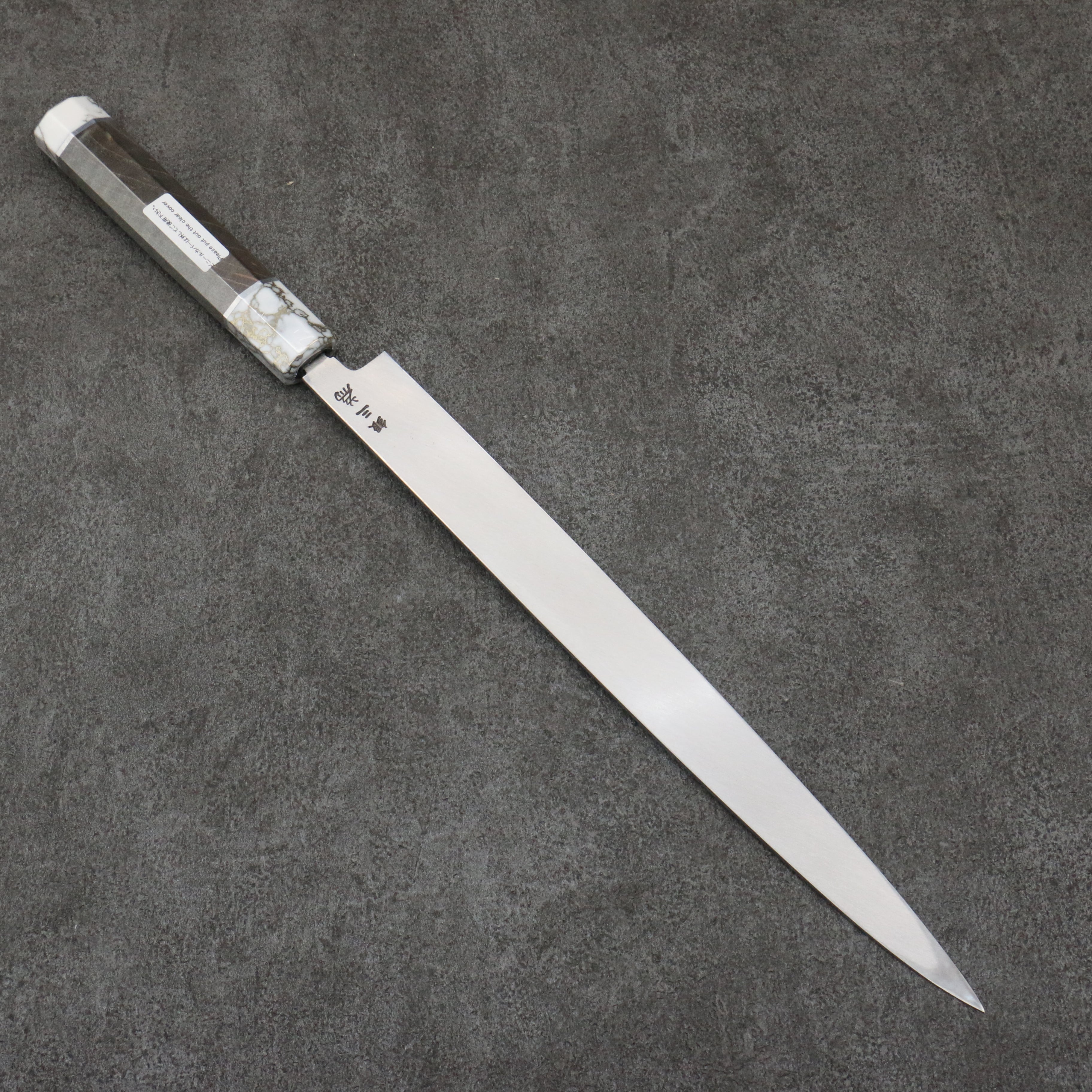 Sakai Takayuki Chef Series Silver Steel No.3 Fuguhiki 300mm Stabilized wood (White Ferrule and End Cap) Handle with Sheath - Seisuke Knife