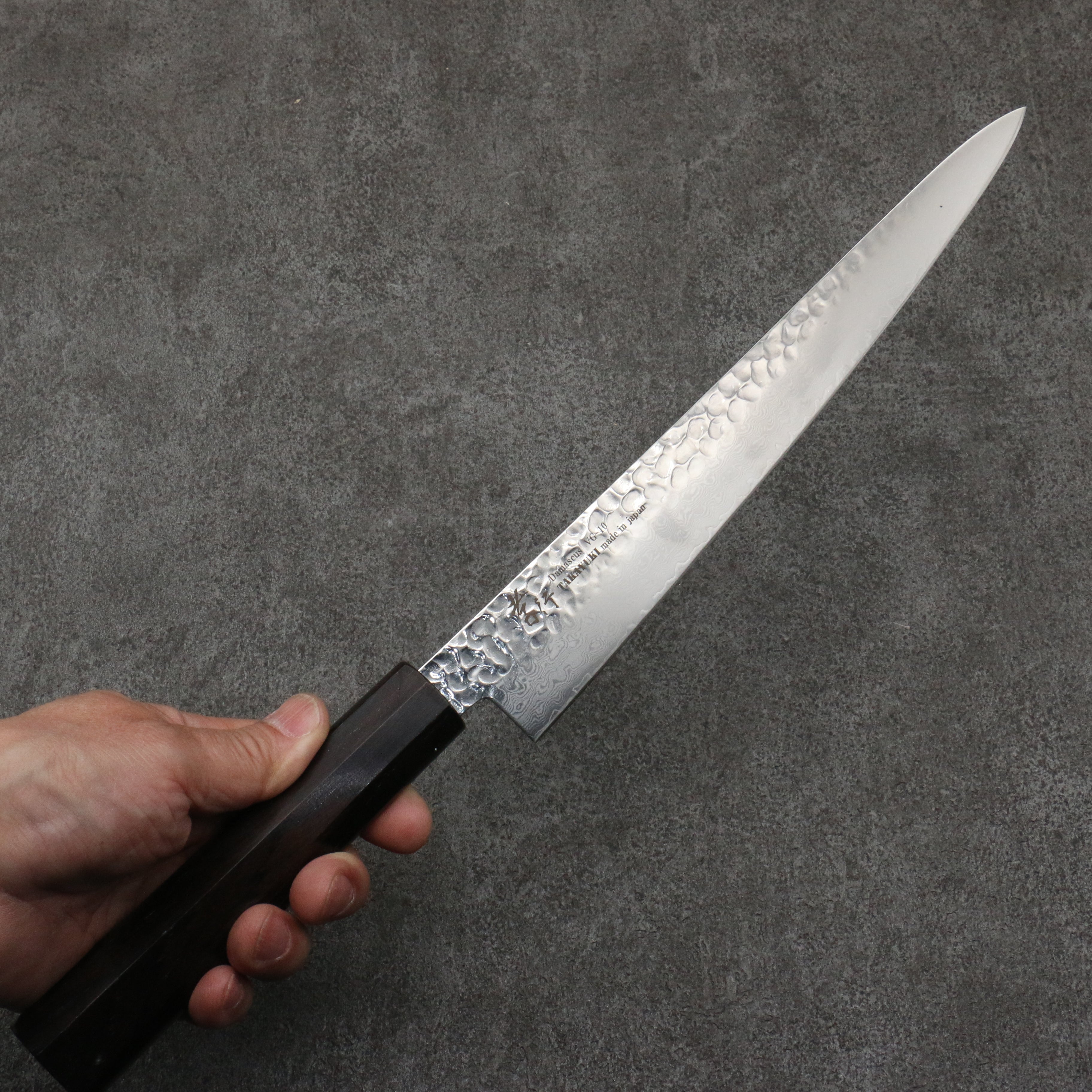 Sakai Takayuki VG10 33 Layer Damascus Sujihiki 240mm Ebony(6 sided teardrop) Handle - Seisuke Knife