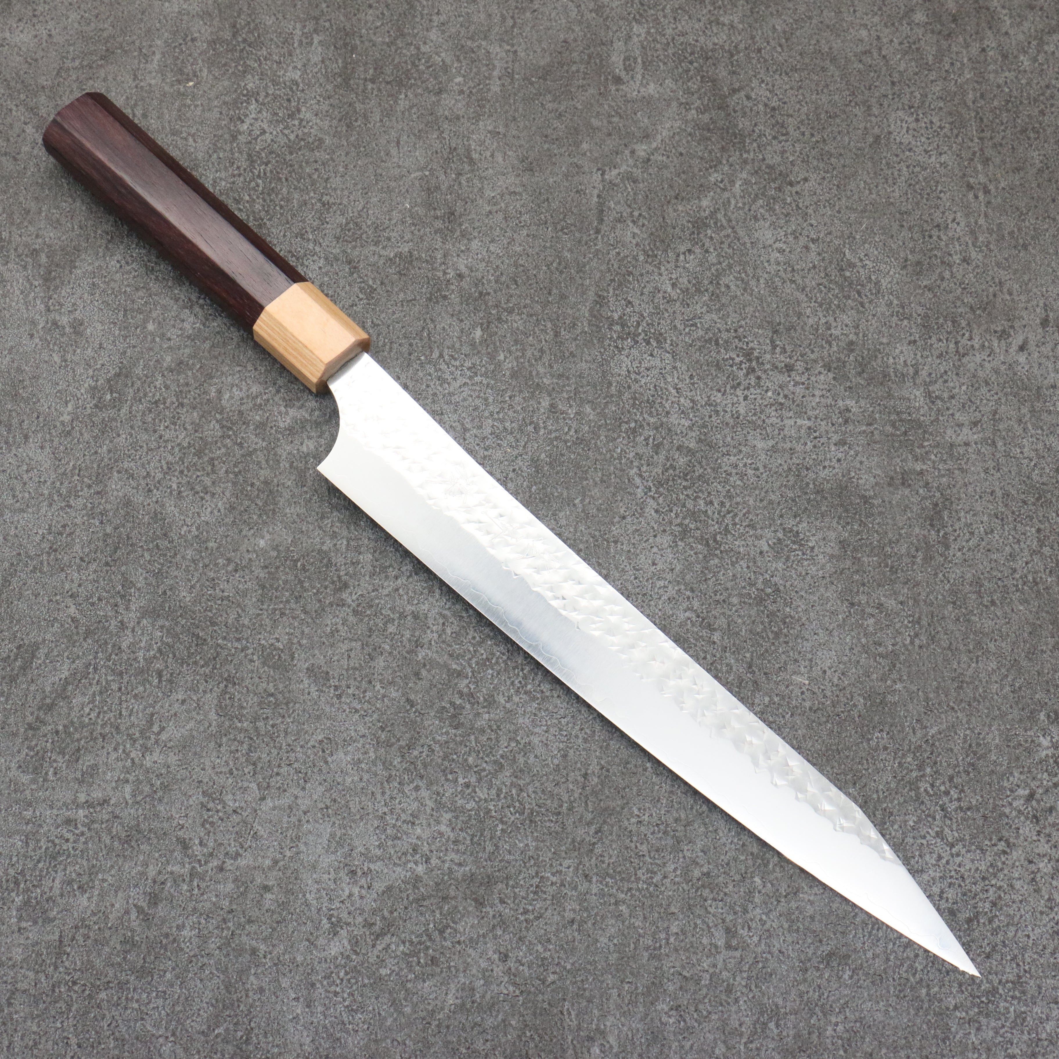 Yu Kurosaki Senko Ei SG2 Hammered Sujihiki 240mm Shitan (ferrule: White Pakka wood) Handle - Seisuke Knife