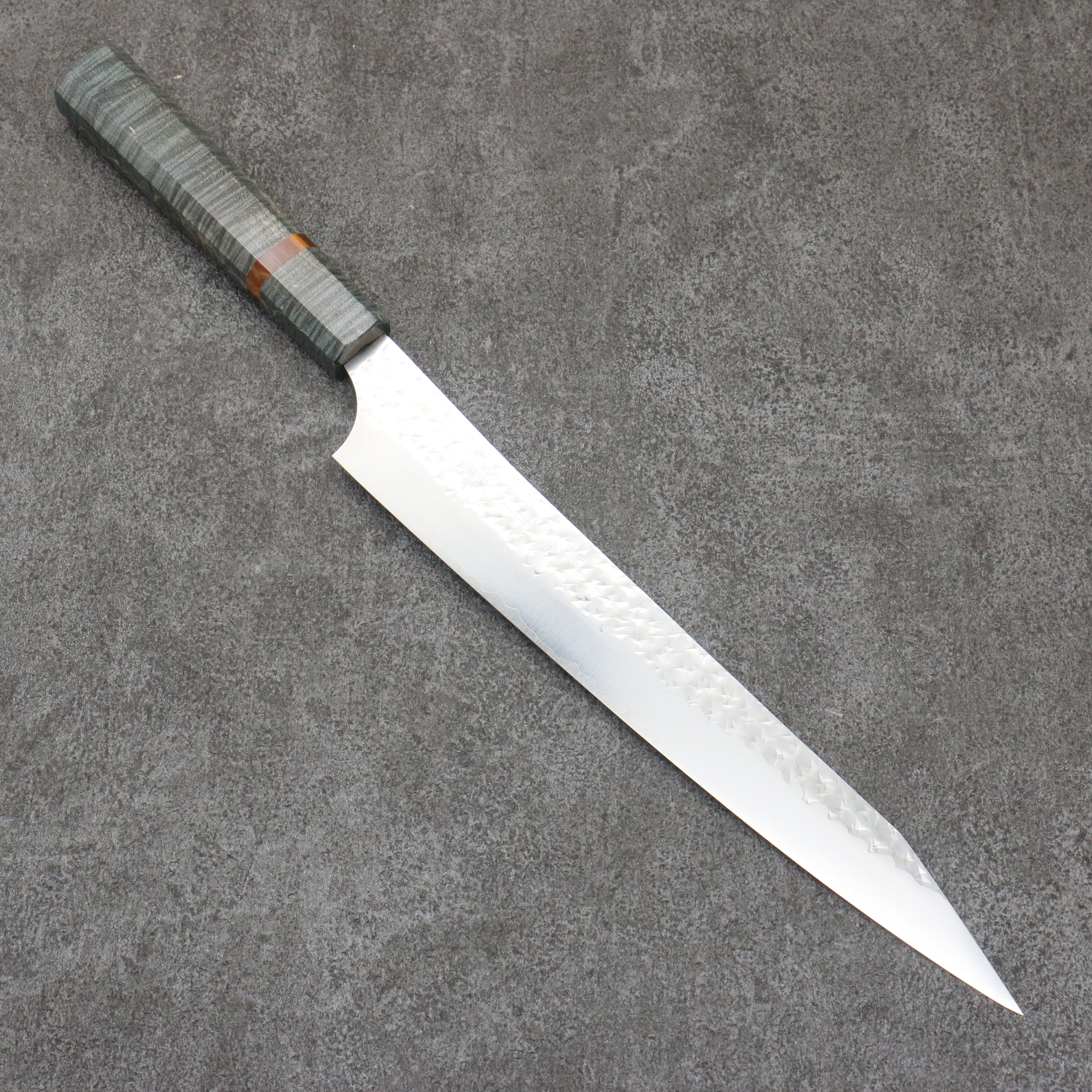 Yu Kurosaki Senko Ei SG2 Hammered Sujihiki 240mm Stabilized wood (With Acrylic Ring) Handle - Seisuke Knife