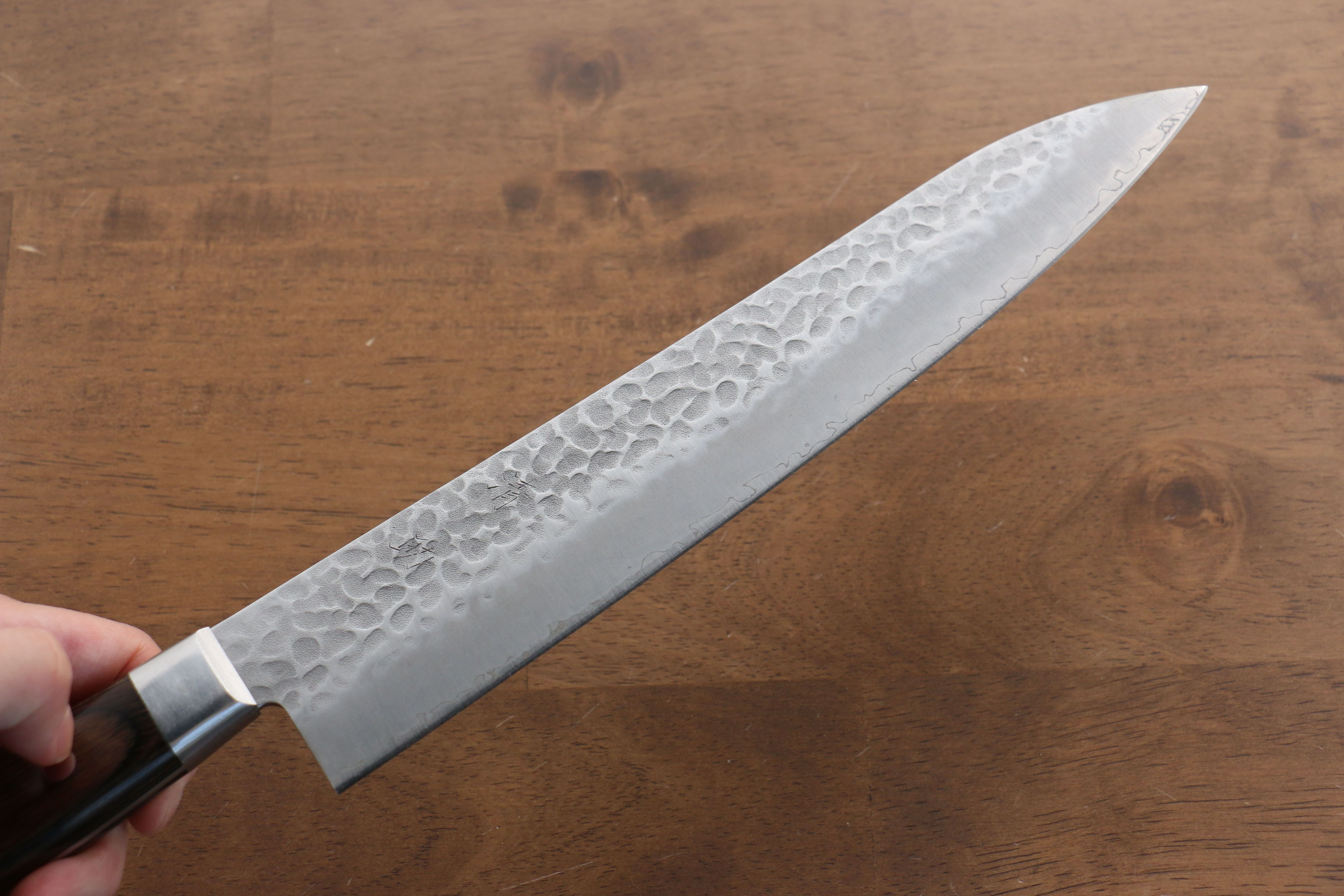 Seisuke AUS8 Hammered Gyuto 240mm Brown Pakkawood Handle - Seisuke Knife