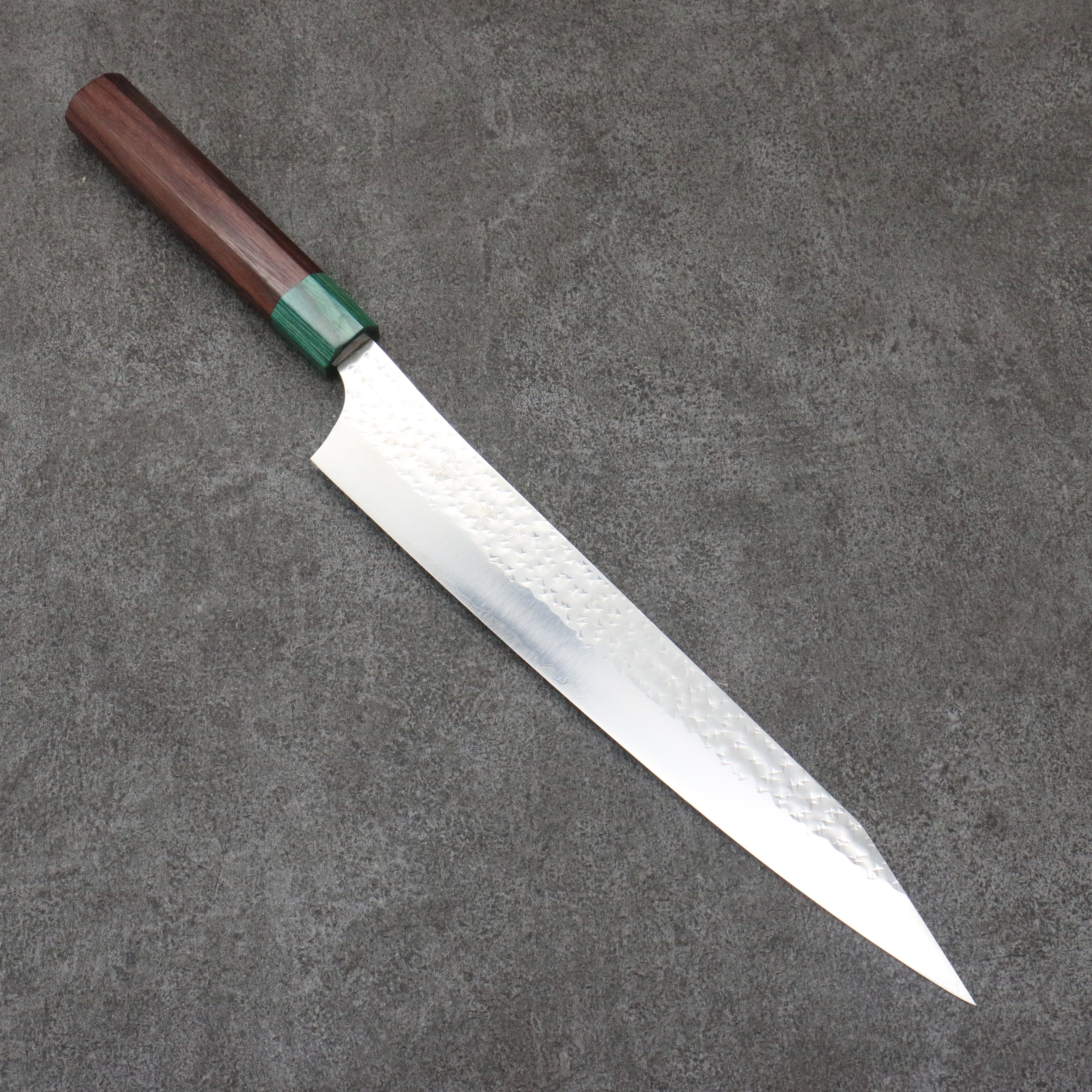 Yu Kurosaki Senko Ei SG2 Hammered Sujihiki 270mm Rosewood (ferrule: Green Pakka wood) Handle - Seisuke Knife