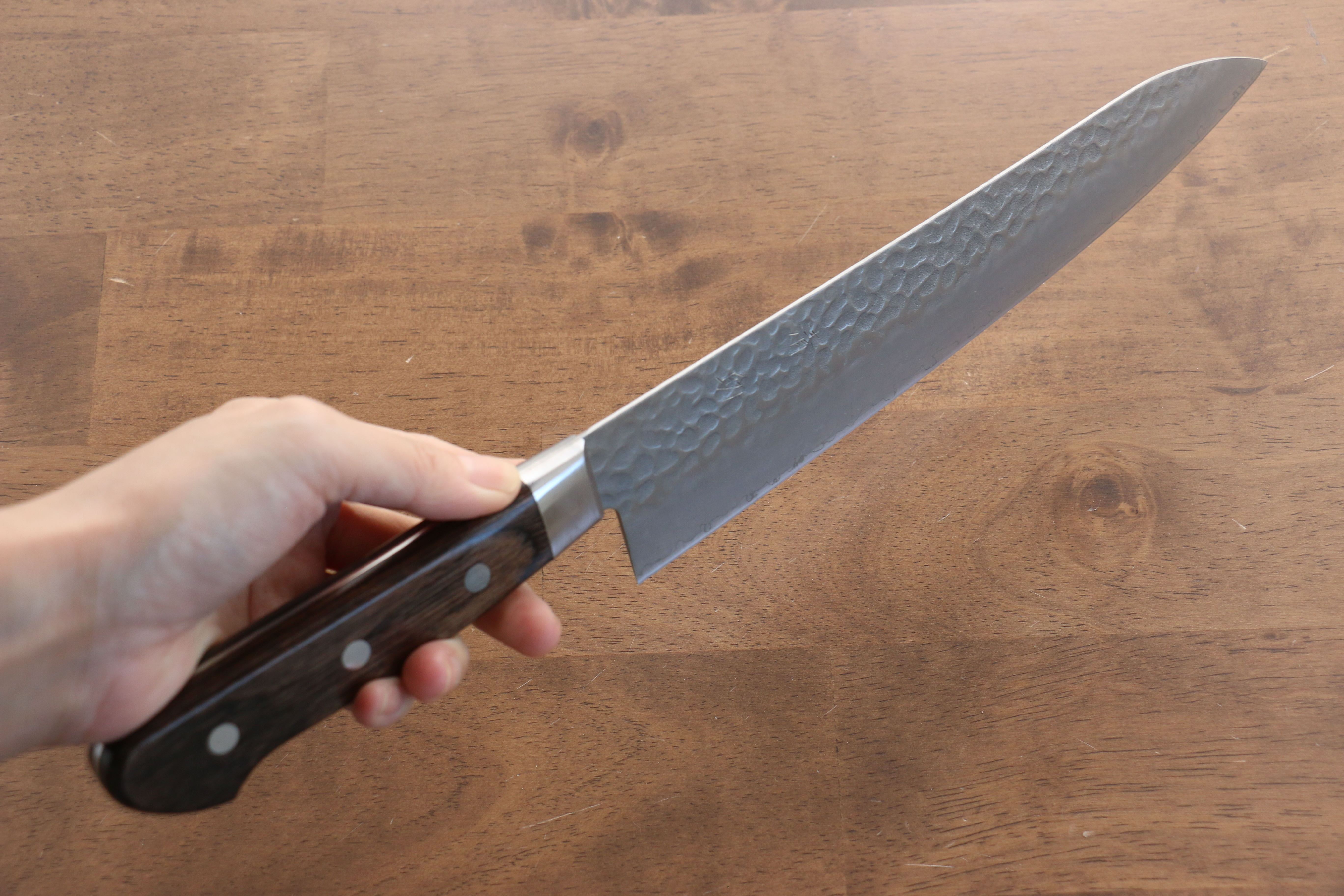 Seisuke AUS8 Hammered Gyuto 240mm Brown Pakkawood Handle - Seisuke Knife