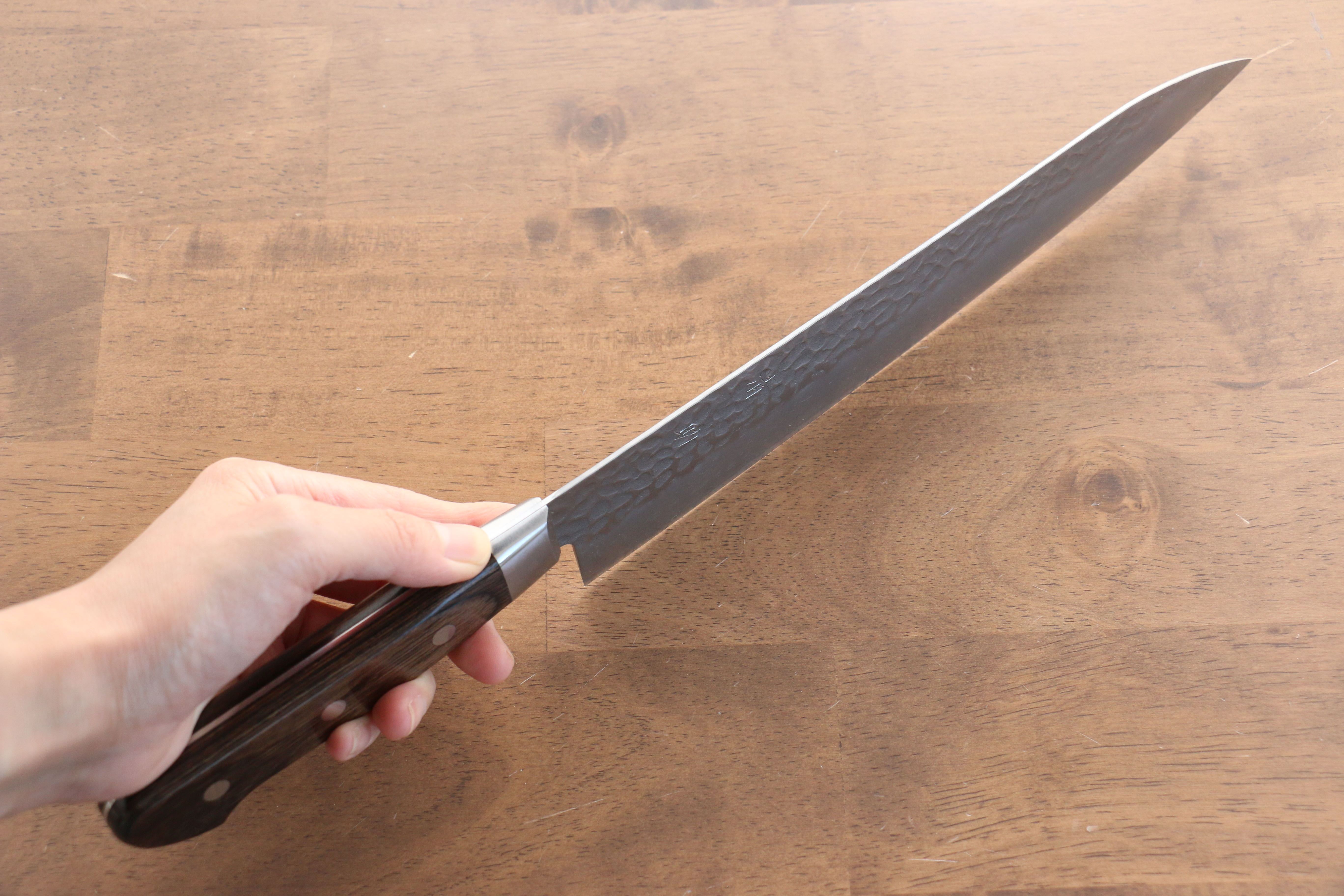 Seisuke AUS8 Hammered Gyuto 240mm Brown Pakkawood Handle - Seisuke Knife
