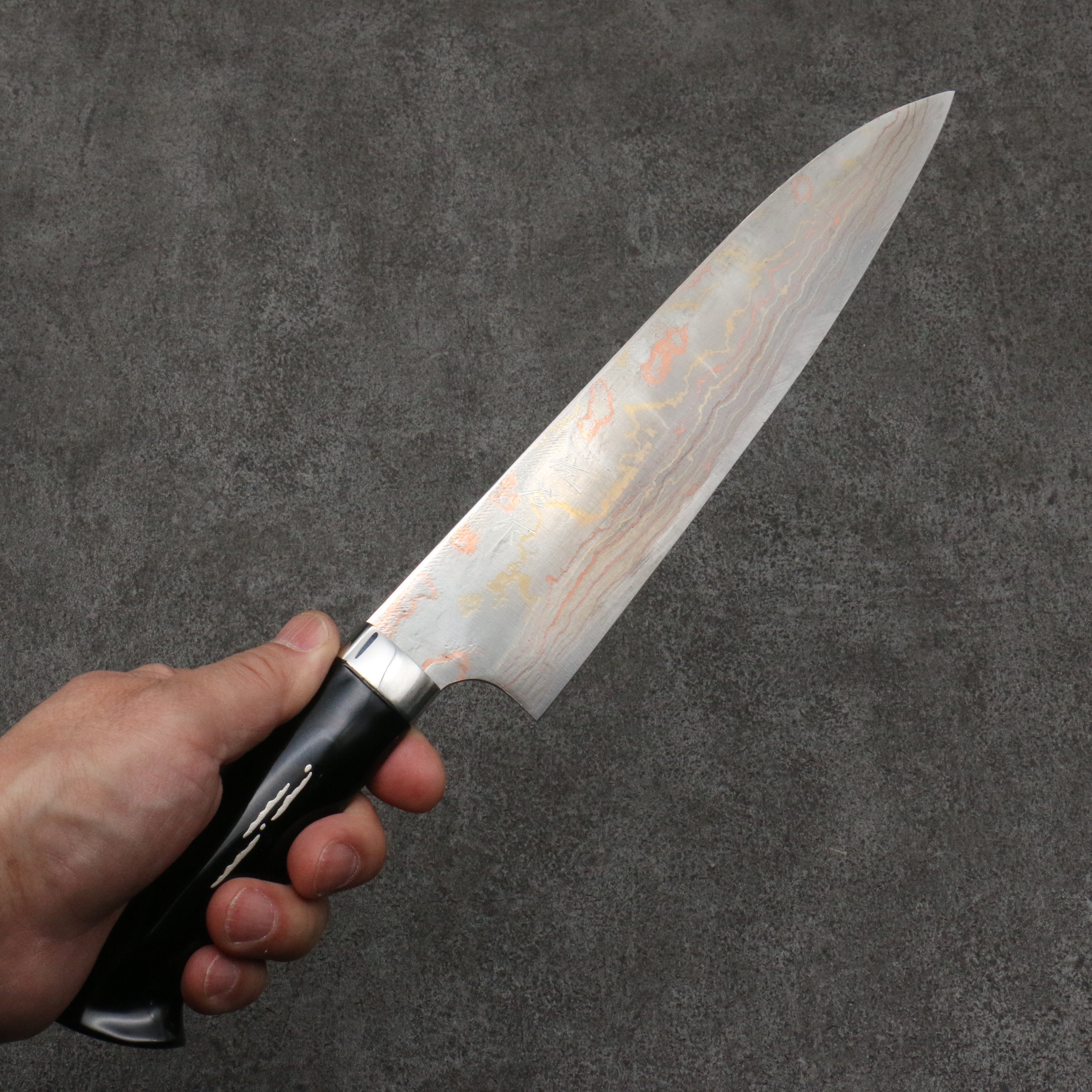 Takeshi Saji Maki-e Art Red Fuji Sheath Blue Steel No.2 Colored Damascus Gyuto 210mm Maki-e Art Handle with Sheath - Seisuke Knife