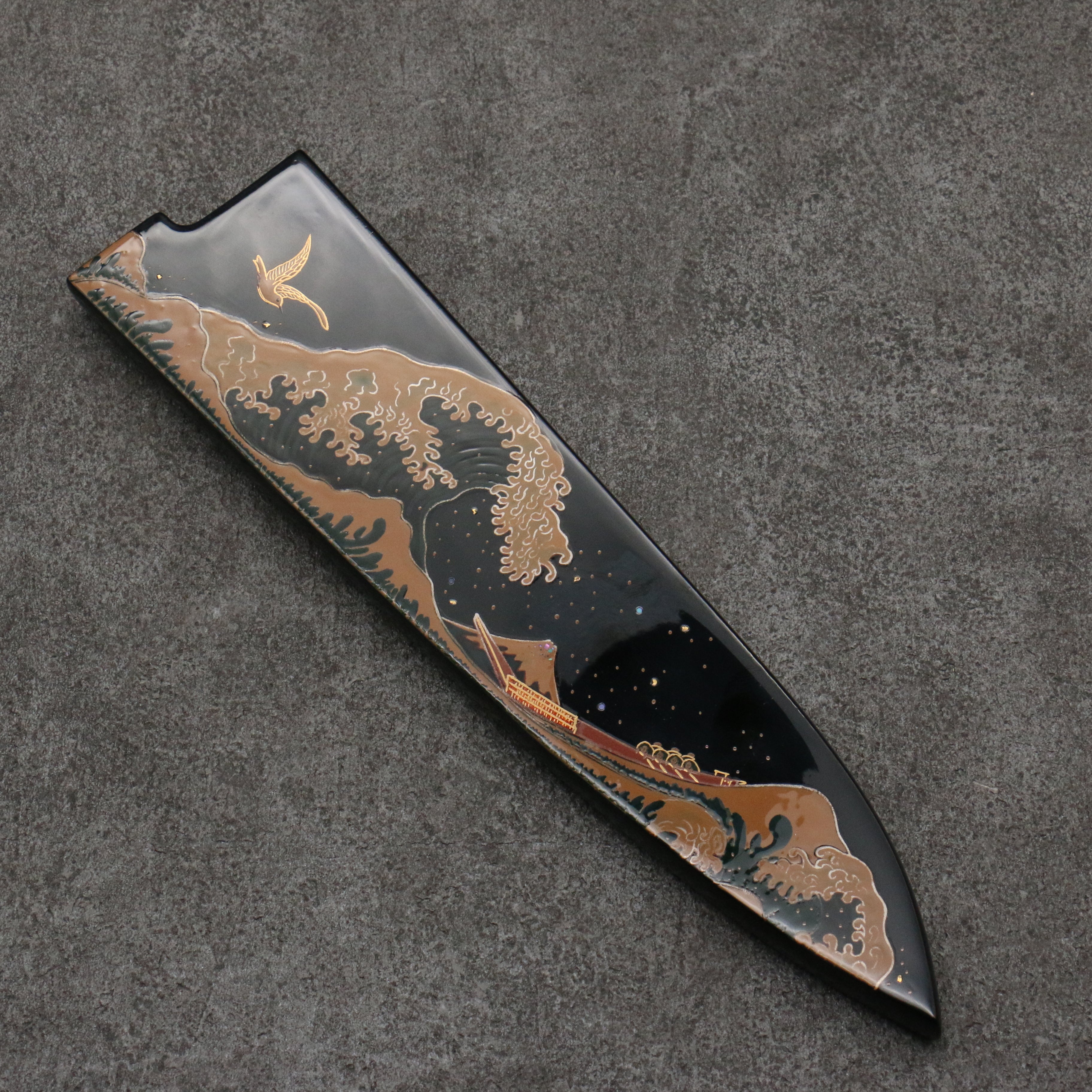 Takeshi Saji Maki-e Art Fuji and Waves Sheath SG2 Damascus Diamond Finish Gyuto 210mm Maki-e Art Handle with Sheath - Seisuke Knife
