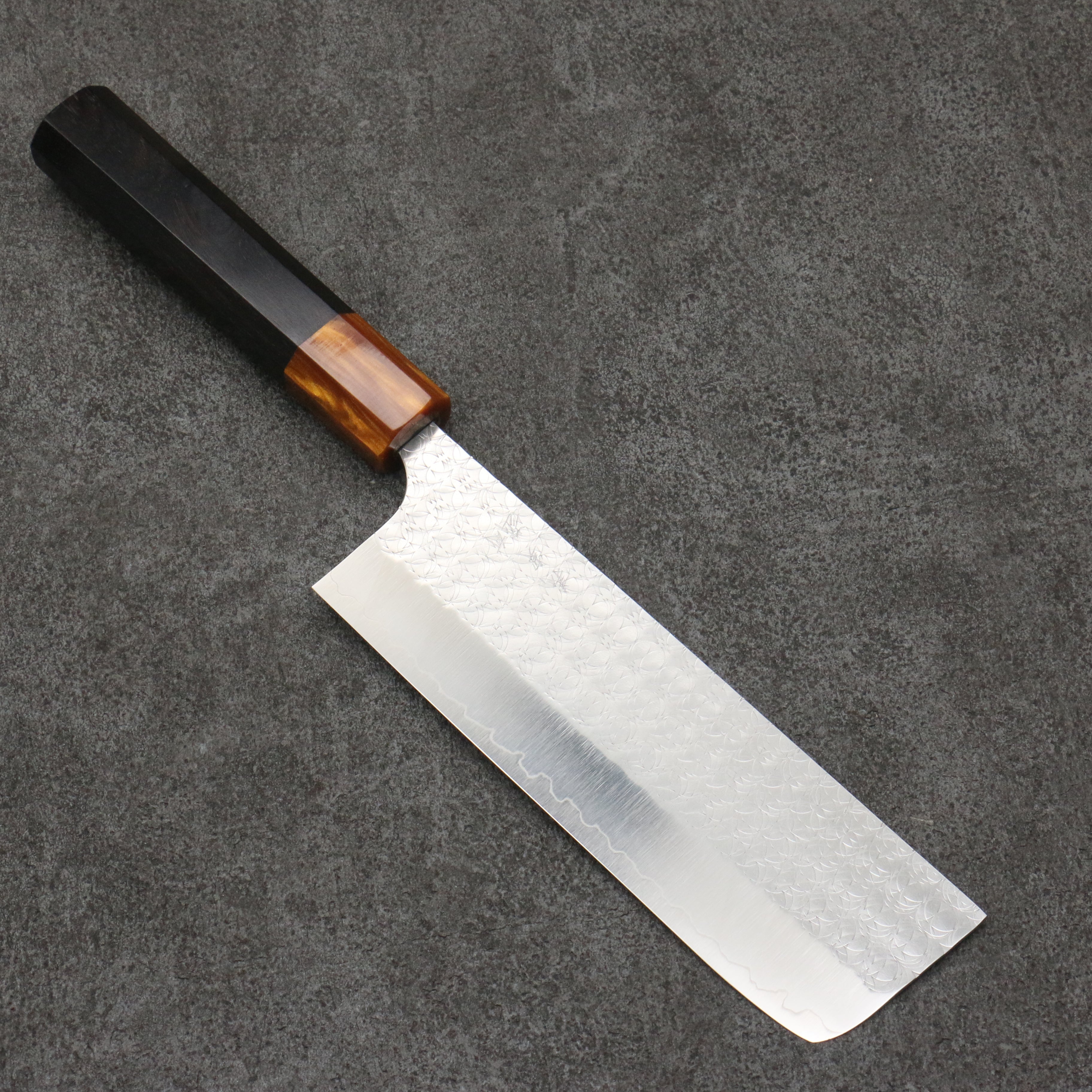 Yoshimi Kato Minamo SG2 Hammered Nakiri 165mm Ebony (ferrule: Orange Resin) Handle - Seisuke Knife