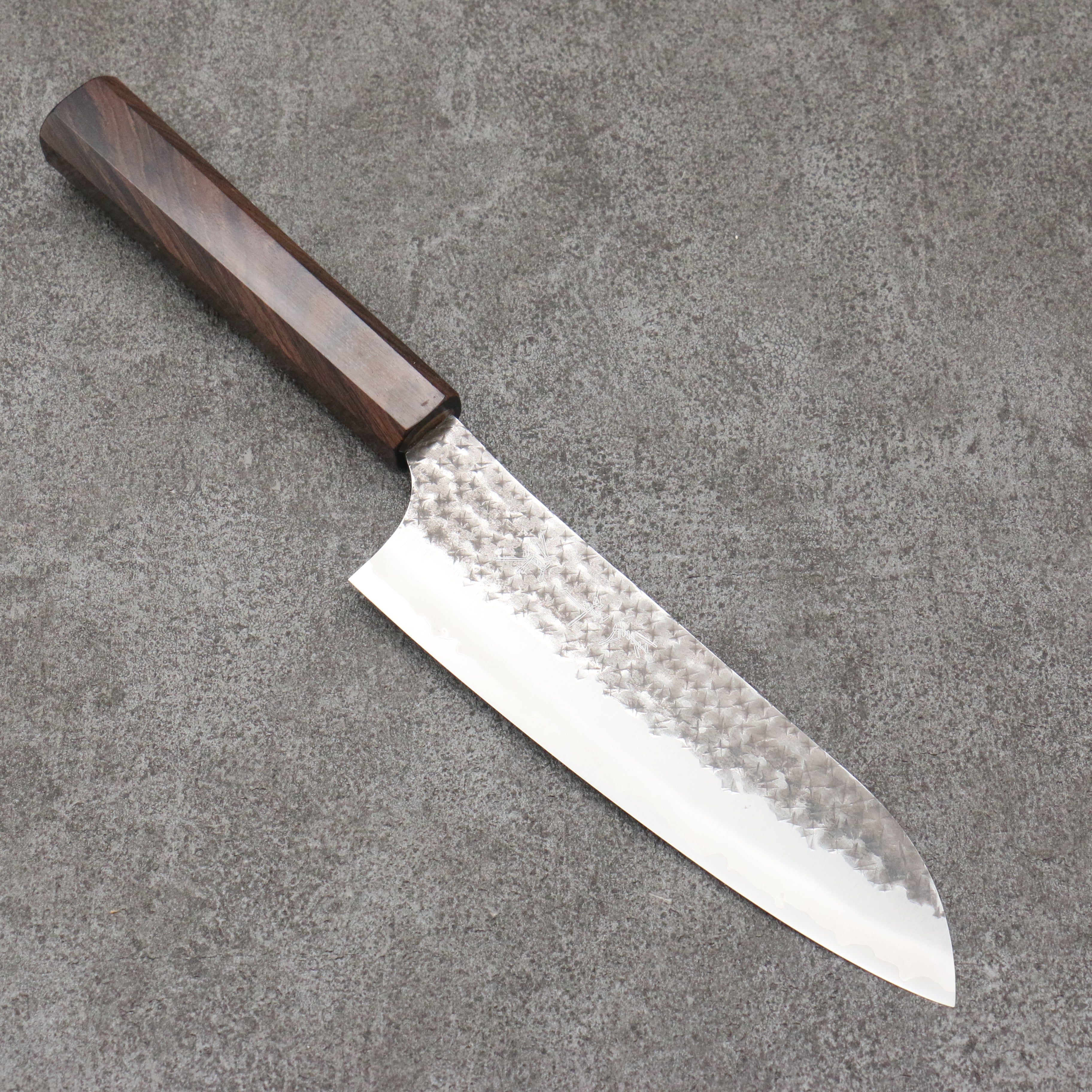 Yu Kurosaki Senko Ei Blue Super Hammered Black Finished Santoku 165mm Ebony Wood Handle - Seisuke Knife