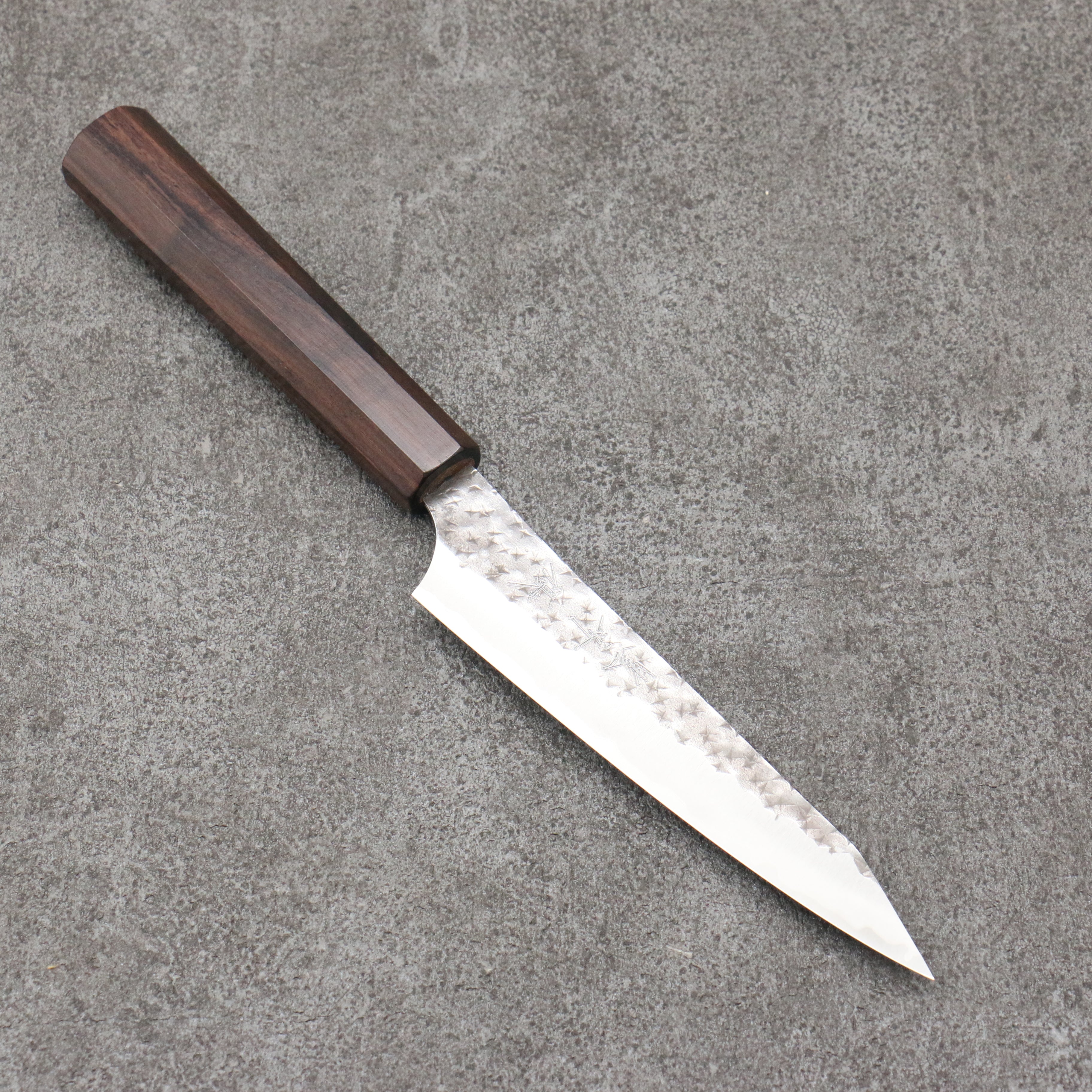Yu Kurosaki Senko Ei Blue Super Hammered Black Finished Petty-Utility 130mm Ebony Wood Handle - Seisuke Knife