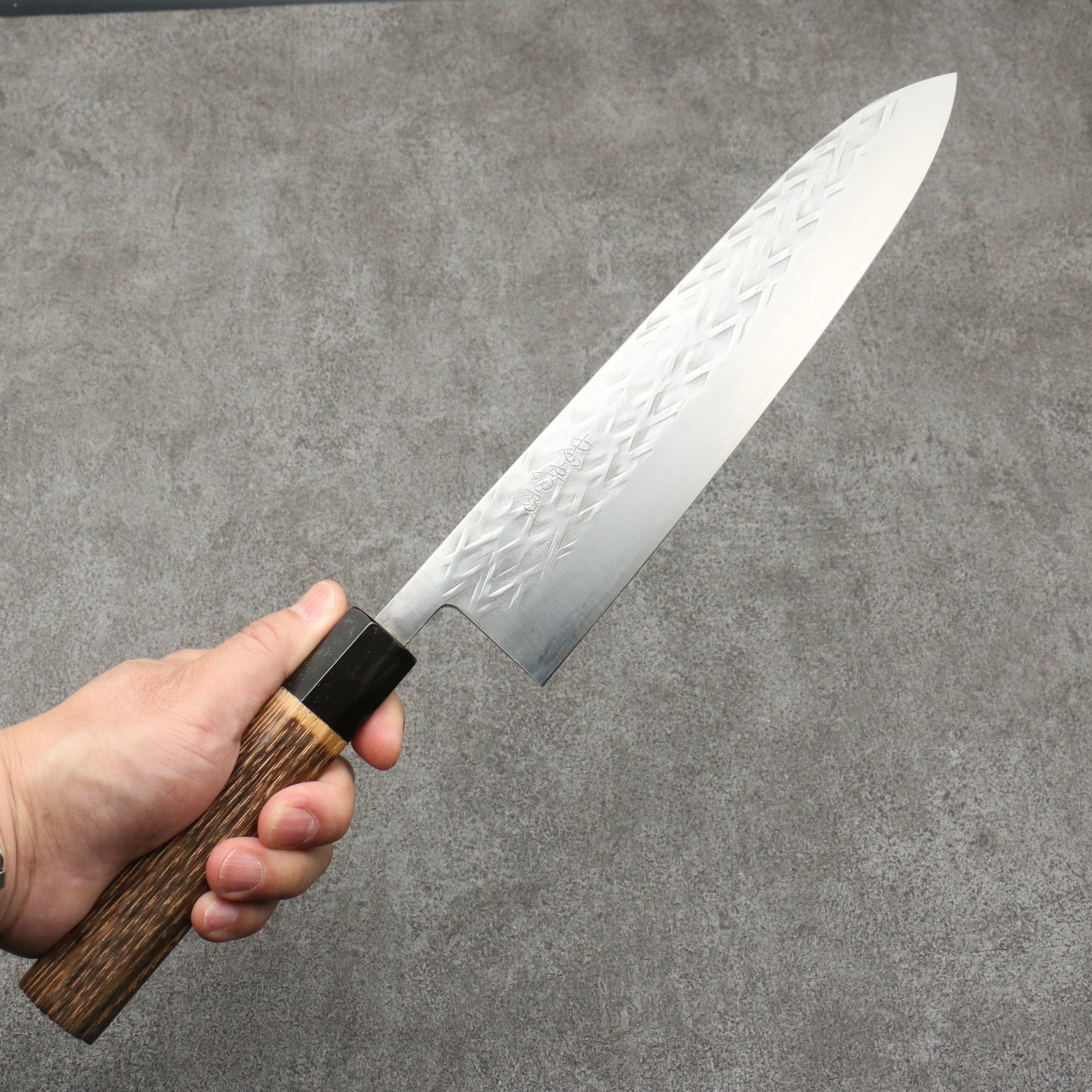 Tadafusa SLD Hammered Gyuto 240mm Burnt Walnut Handle - Seisuke Knife