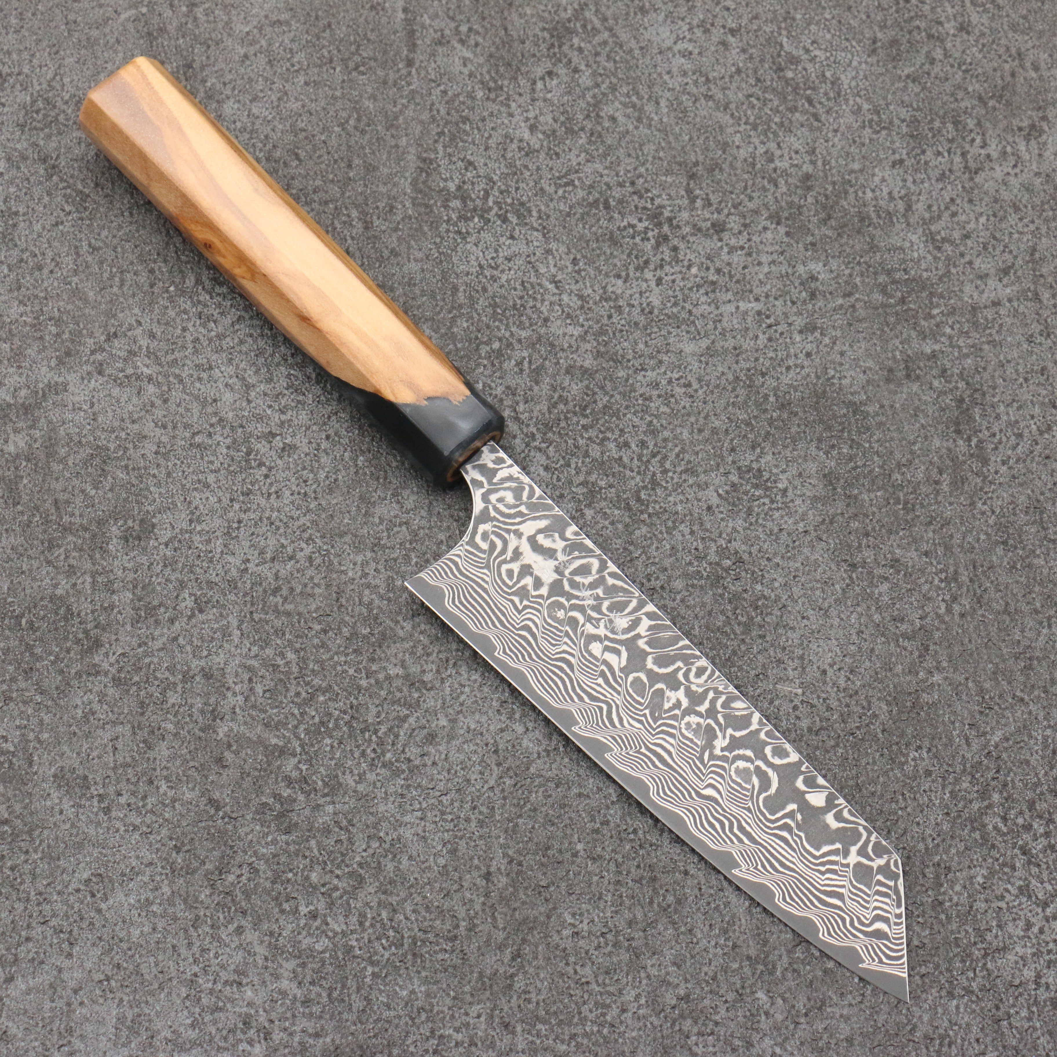 Yoshimi Kato SG2 Black Damascus Small Bunka 130mm Olive Tree and Resin Handle - Seisuke Knife