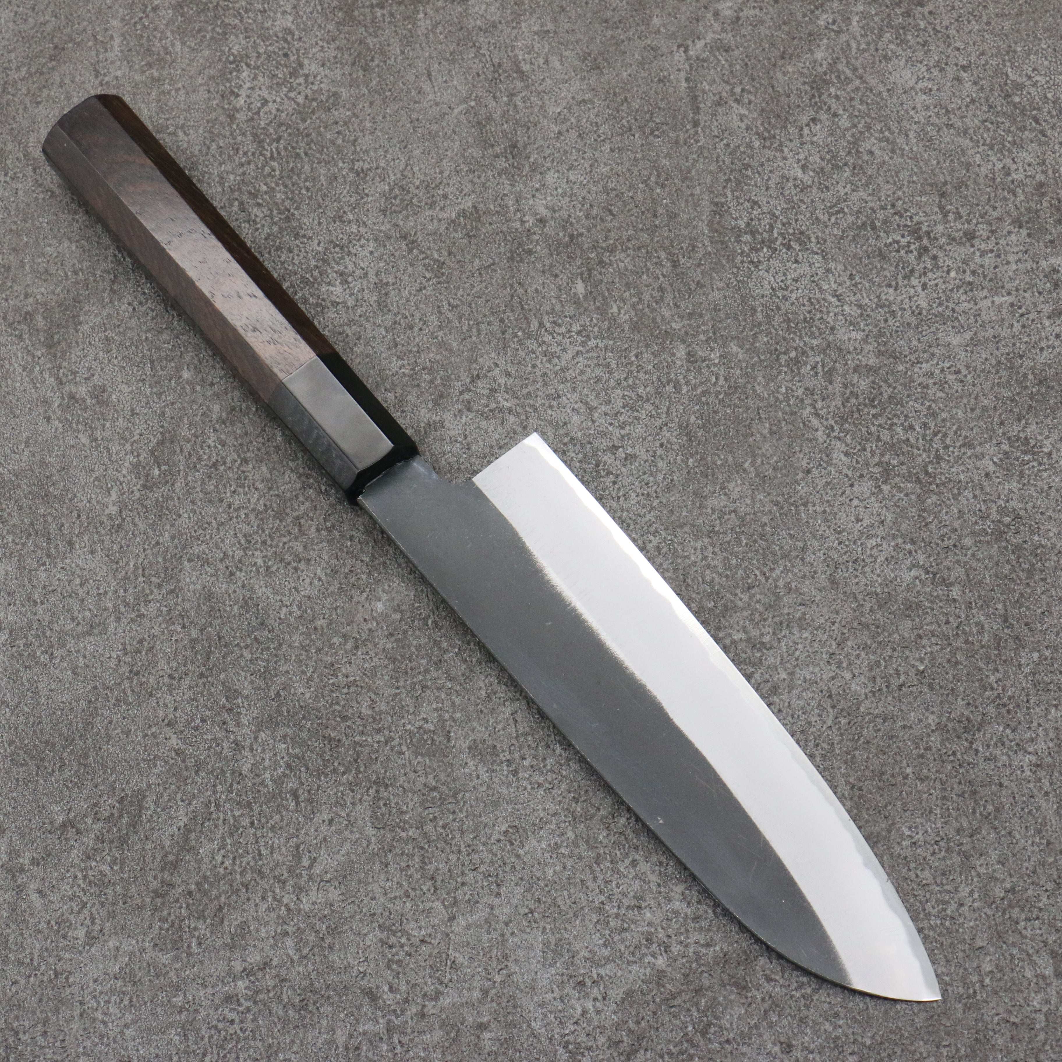 Sakai Takayuki Gold Filled Engraving by Kubota Jyurokuya White Steel No.2 Black Finished Santoku 180mm Ebony Wood Handle - Seisuke Knife