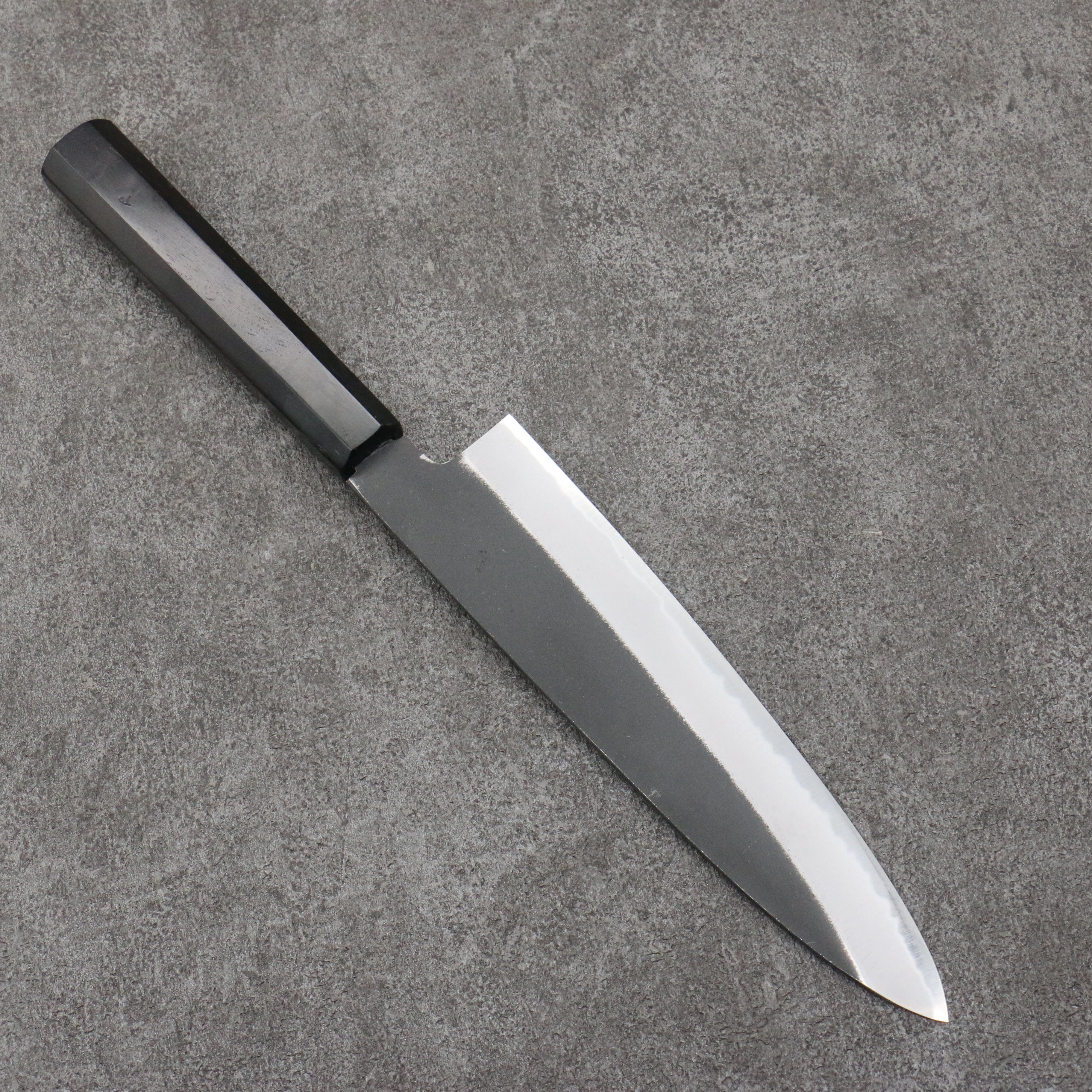 Sakai Takayuki Gold Filled Engraving by Kubota Kongourikishi White Steel No.2 Black Finished Gyuto 210mm Ebony Wood Handle - Seisuke Knife