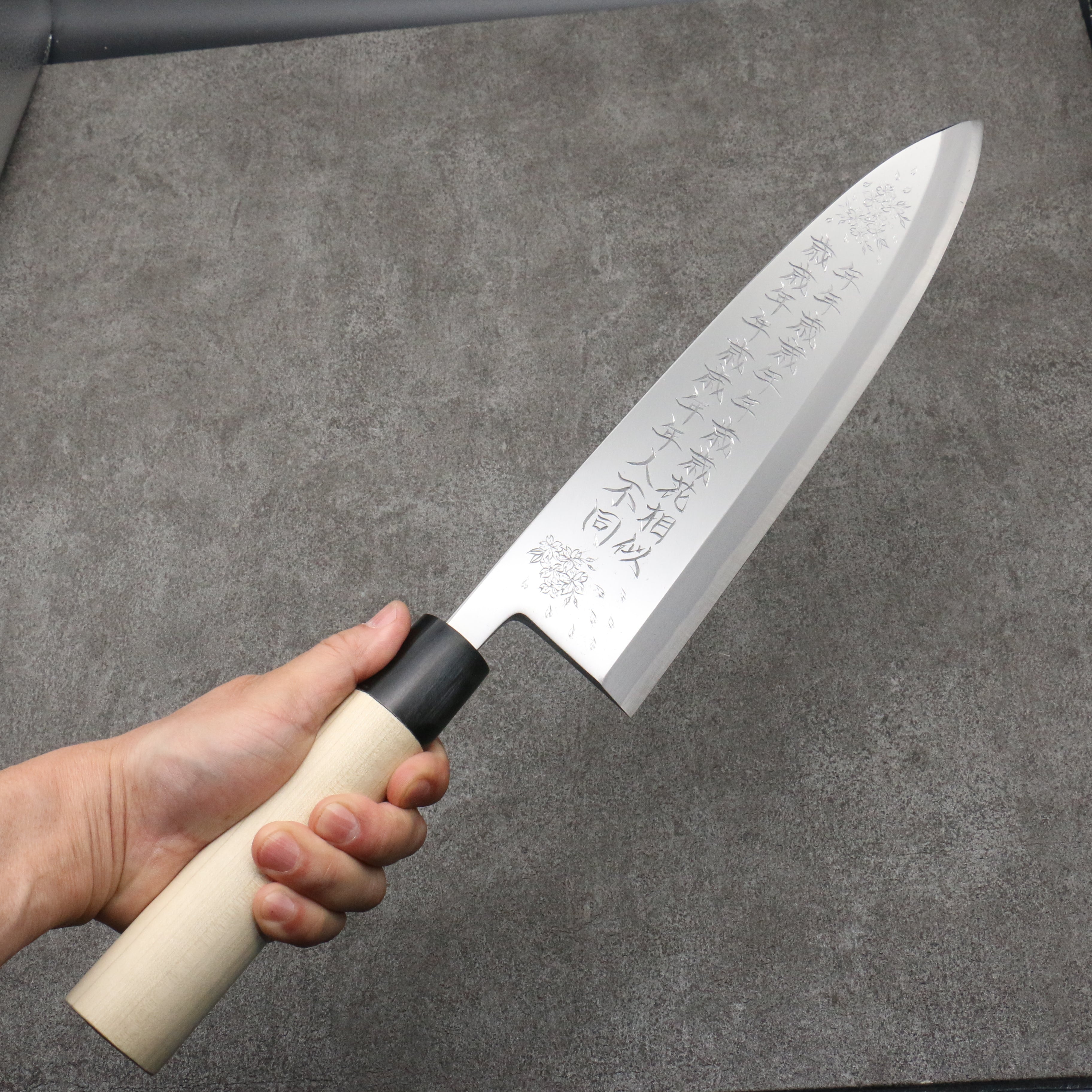 Sakai Takayuki Engraving by Kubota Nennensaisai White Steel No.2 Deba 300mm Magnolia Handle - Seisuke Knife